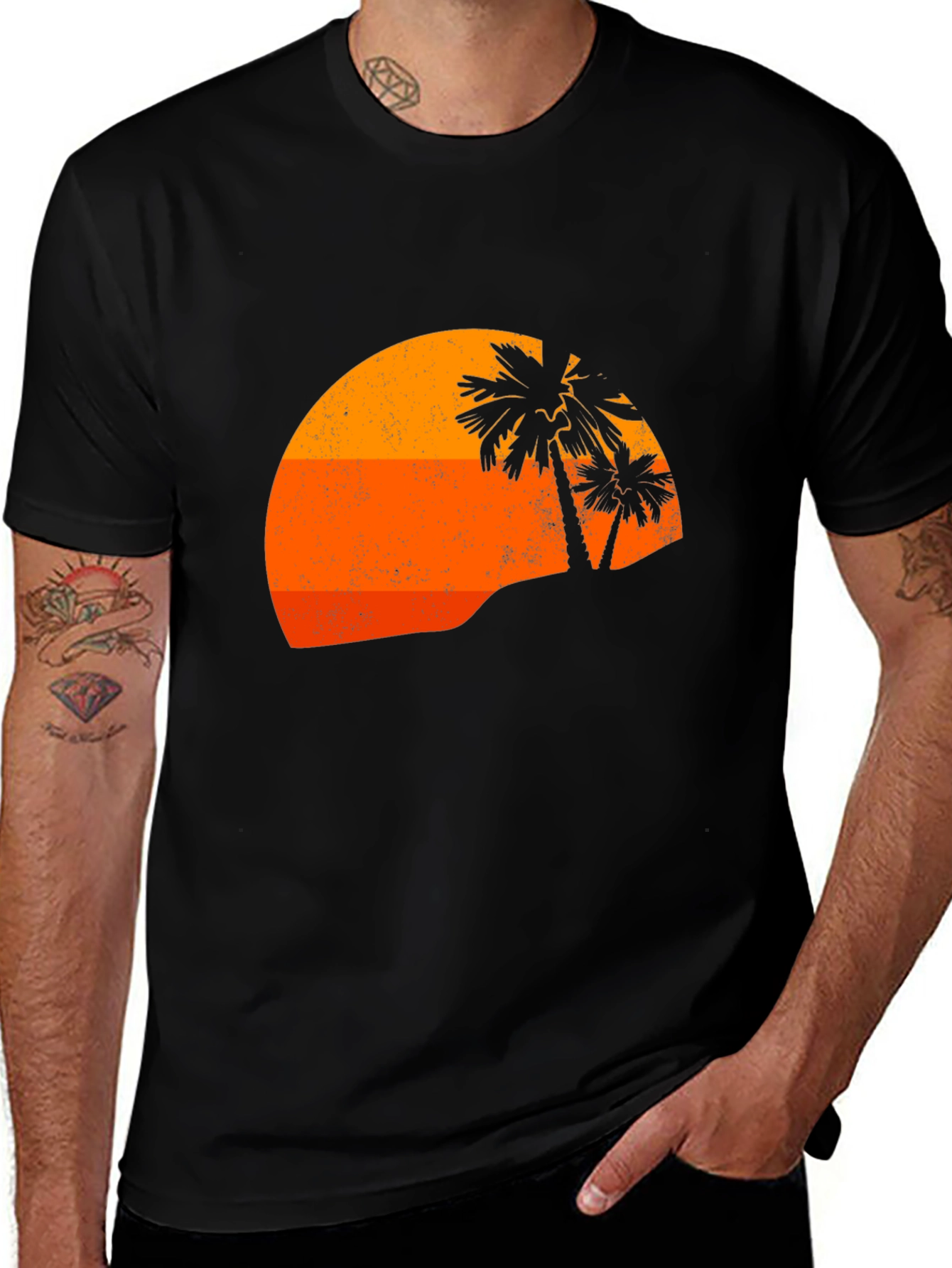 Variant 12 of Retro Sunset Palm Tee - Black