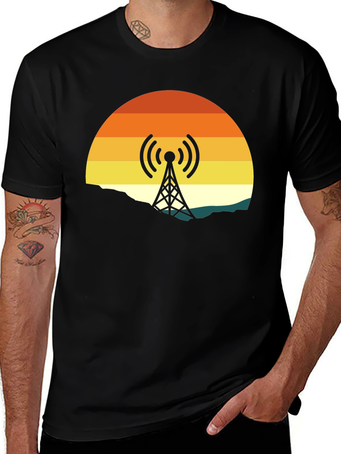 Variant 6 of Vintage Sunset Radio Tower Graphic Tee