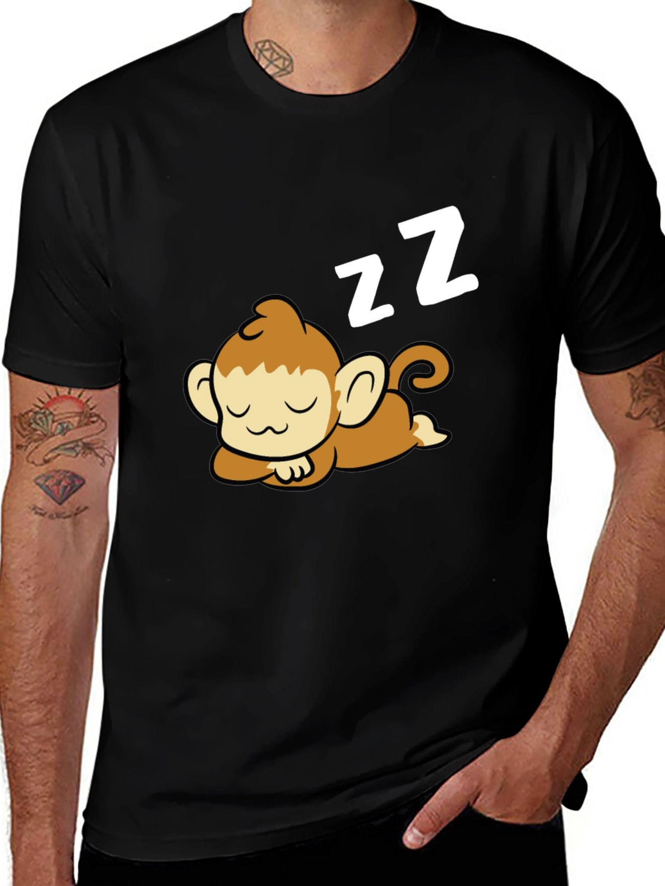 Variant 18 of Sleepy Monkey Cartoon Black T-Shirt