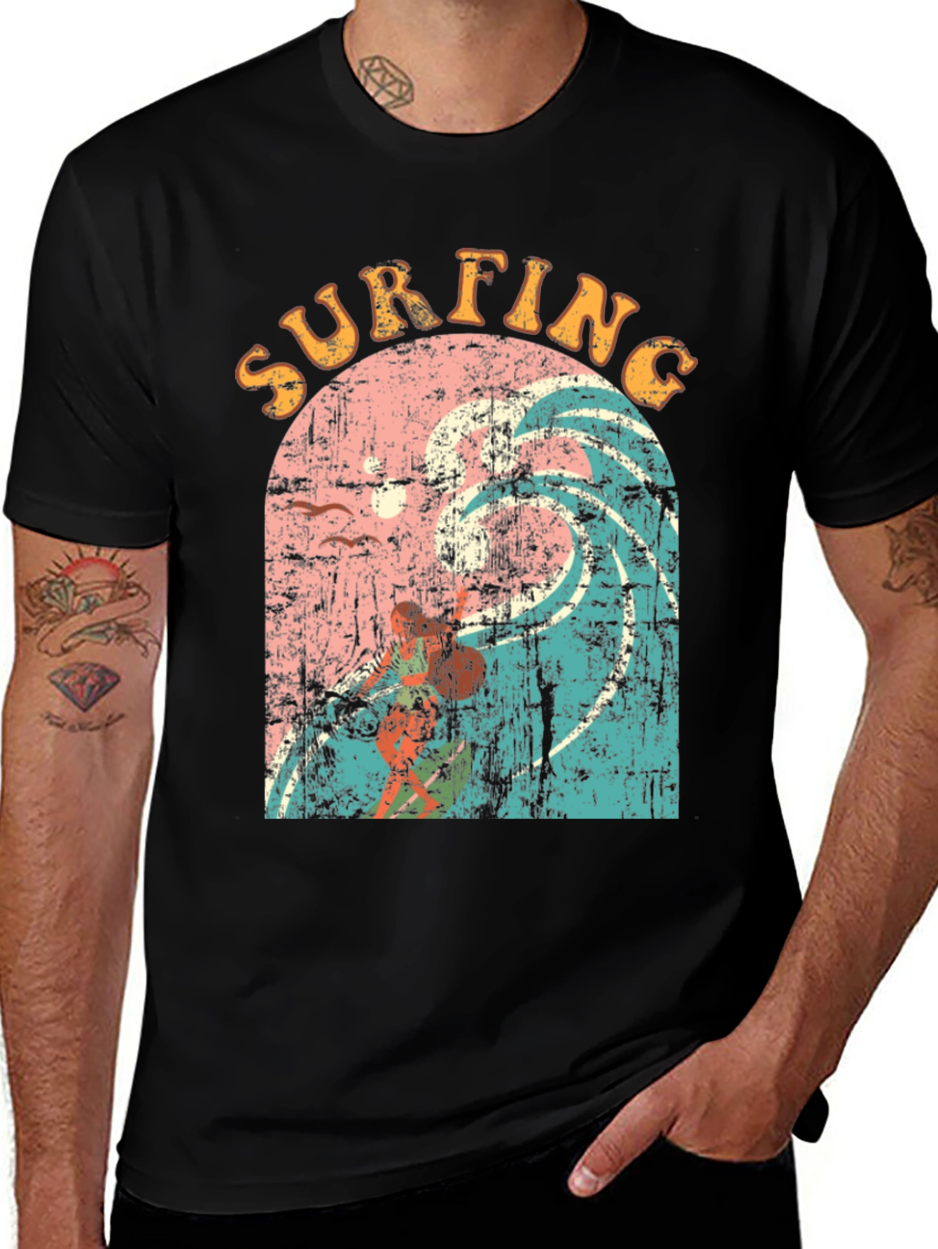 Variant 10 of Retro Surfing Graphic Tee - Black