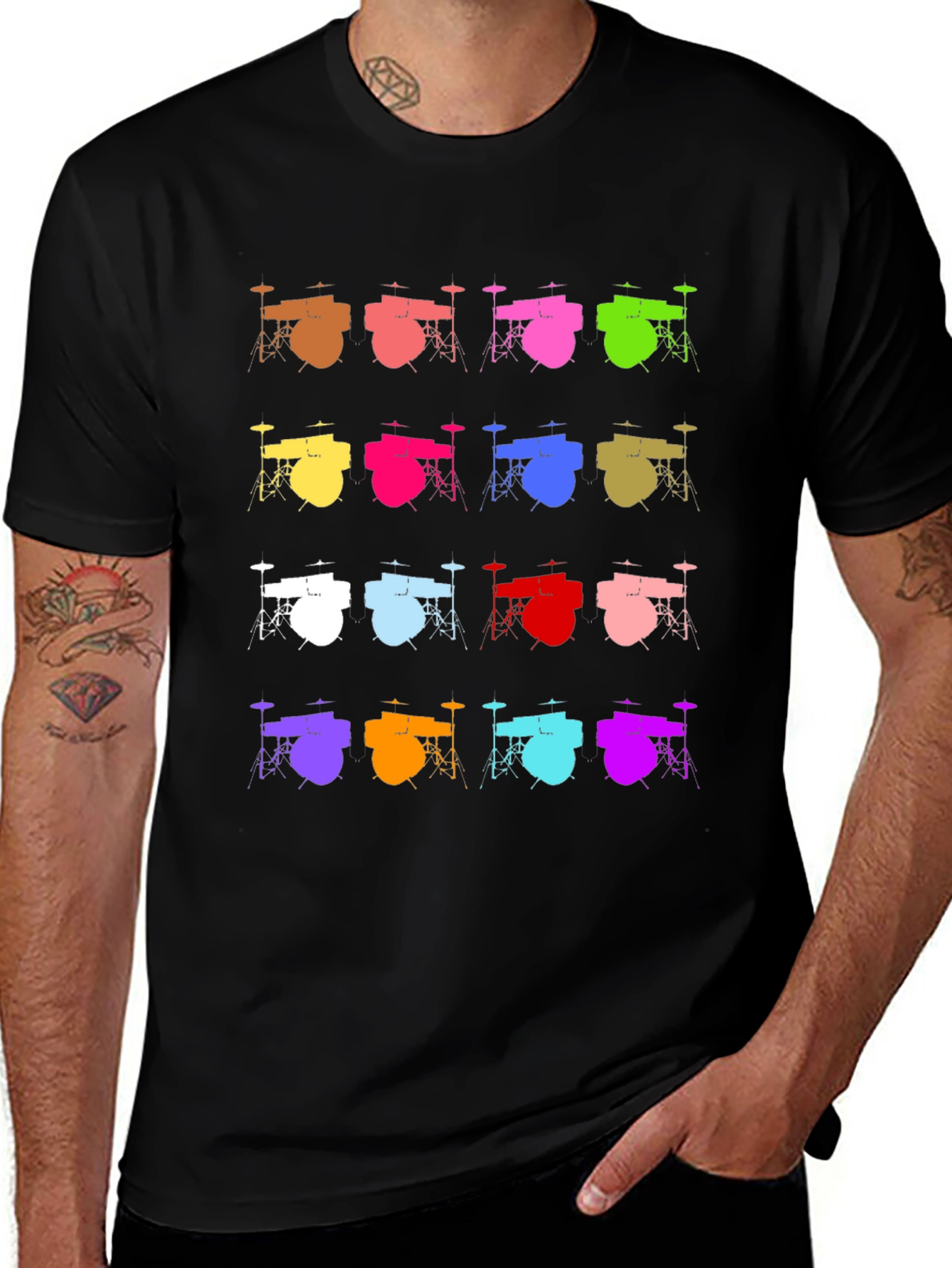Variant 30 of Colorful Drum Set Graphic Tee - Music Lover Shirt