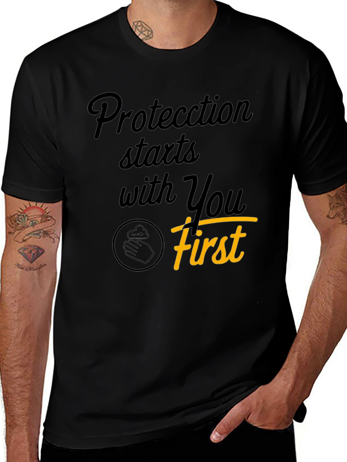 Variant 7 of Protection Starts With You Black Cotton T-Shirt