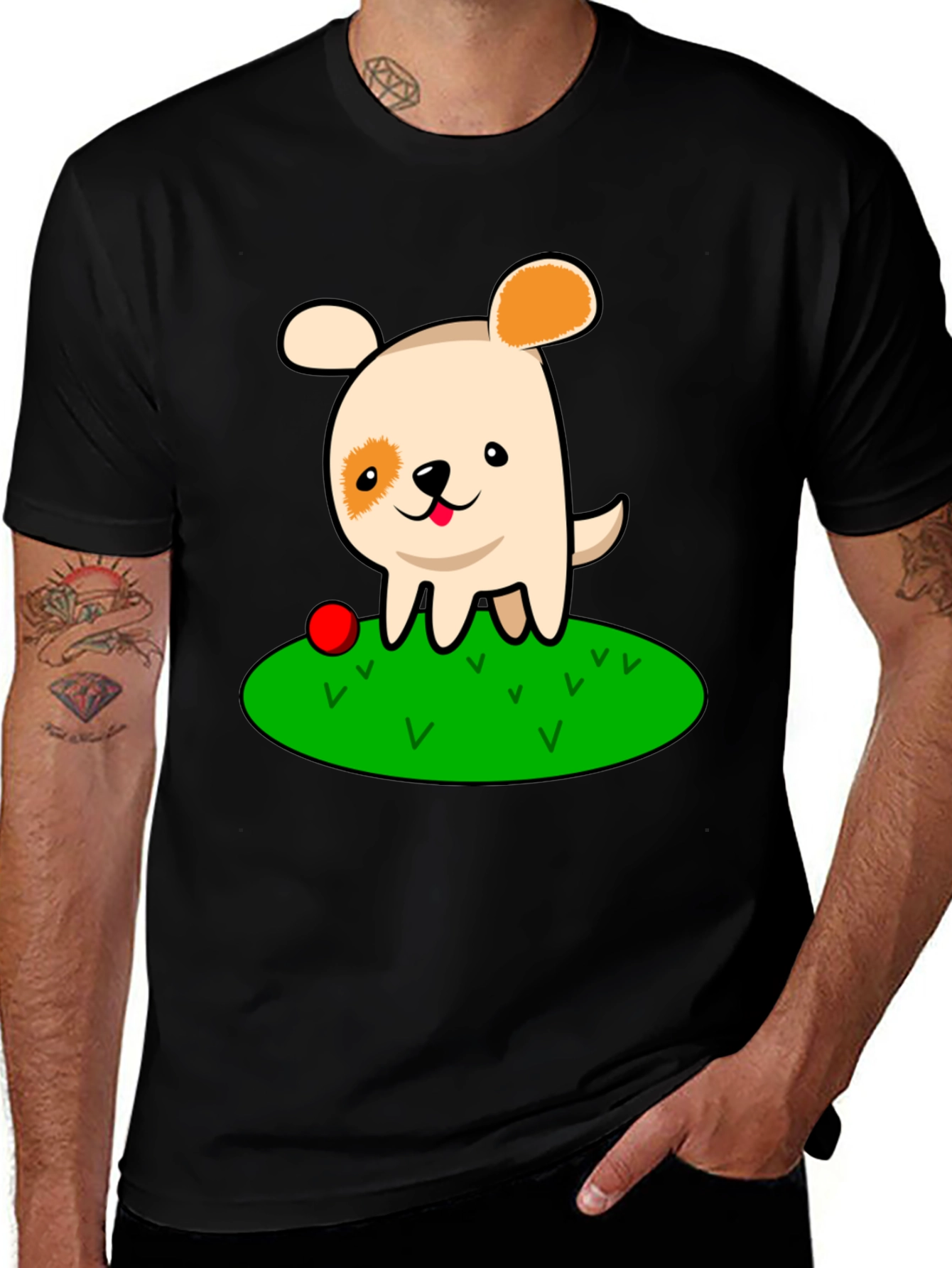 Variant 16 of Cute Dog Cartoon Black T-Shirt