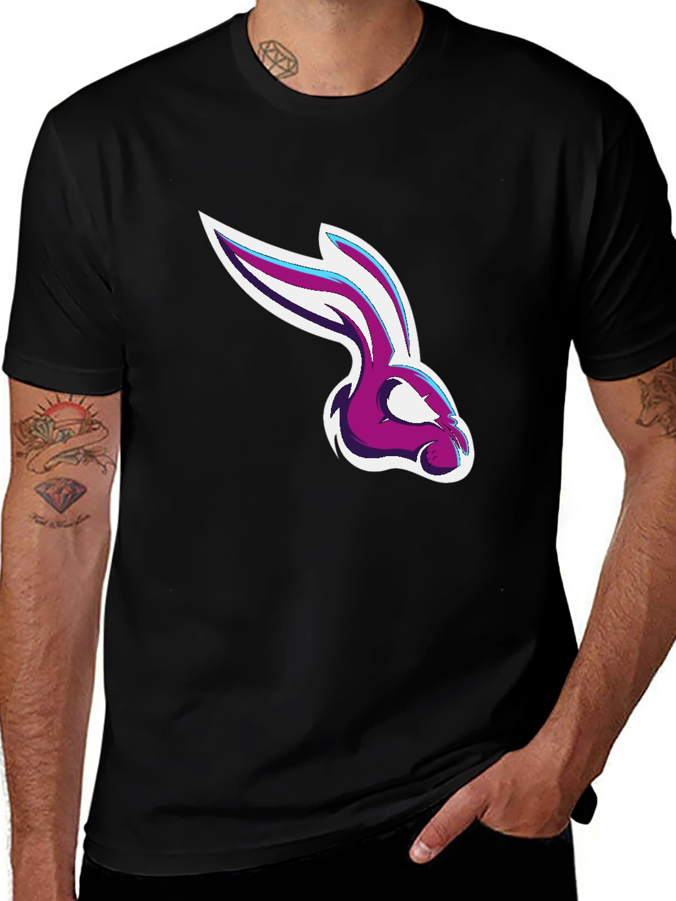 Variant 22 of Black T-Shirt with Purple Bunny Logo