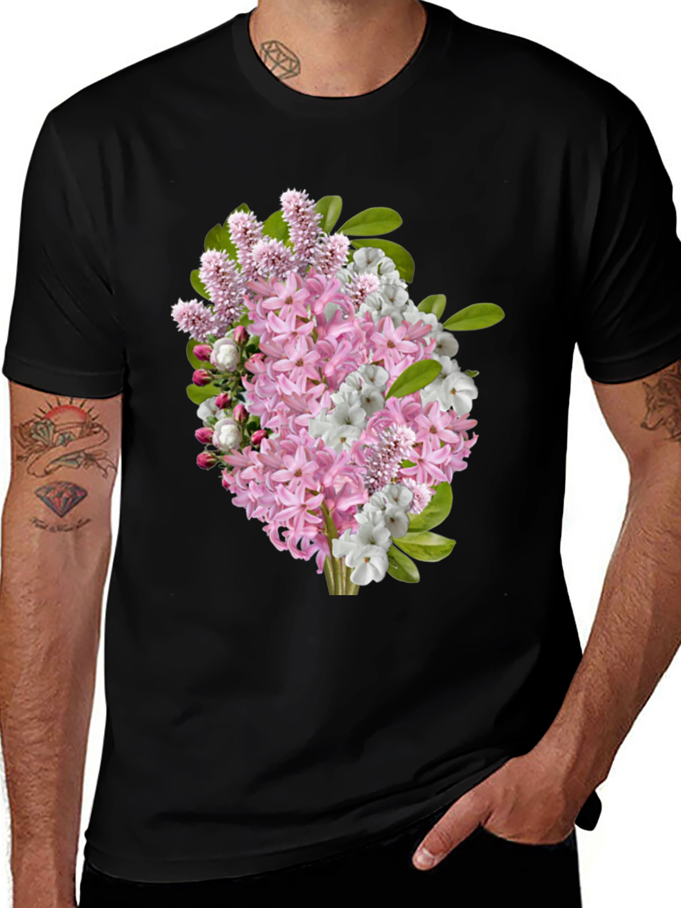 Floral T-Shirt - Pink & White Flower Bouquet Tee