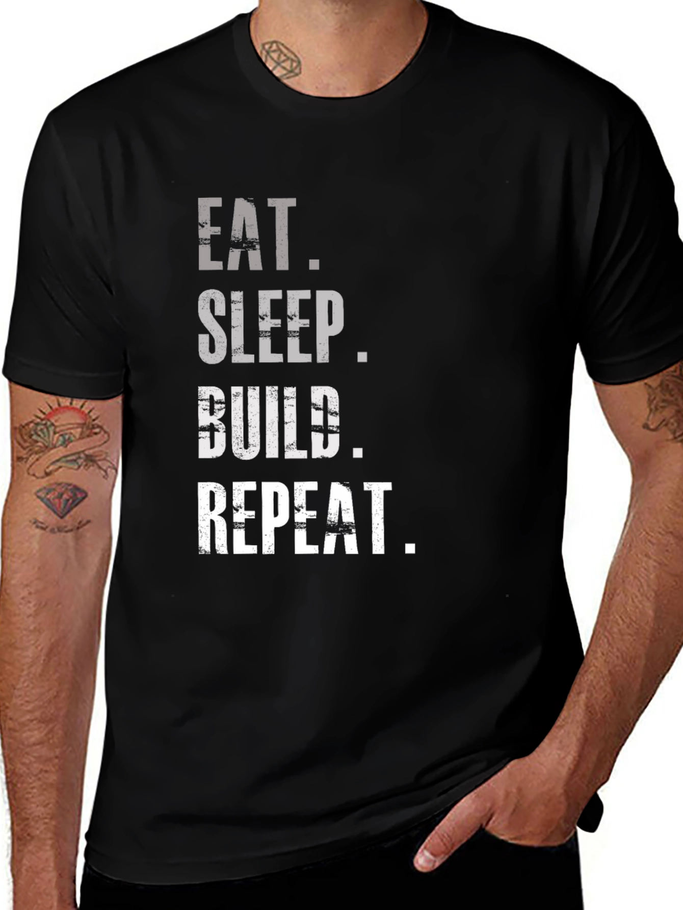Variant 26 of Eat Sleep Build Repeat T-Shirt - Black Graphic Tee