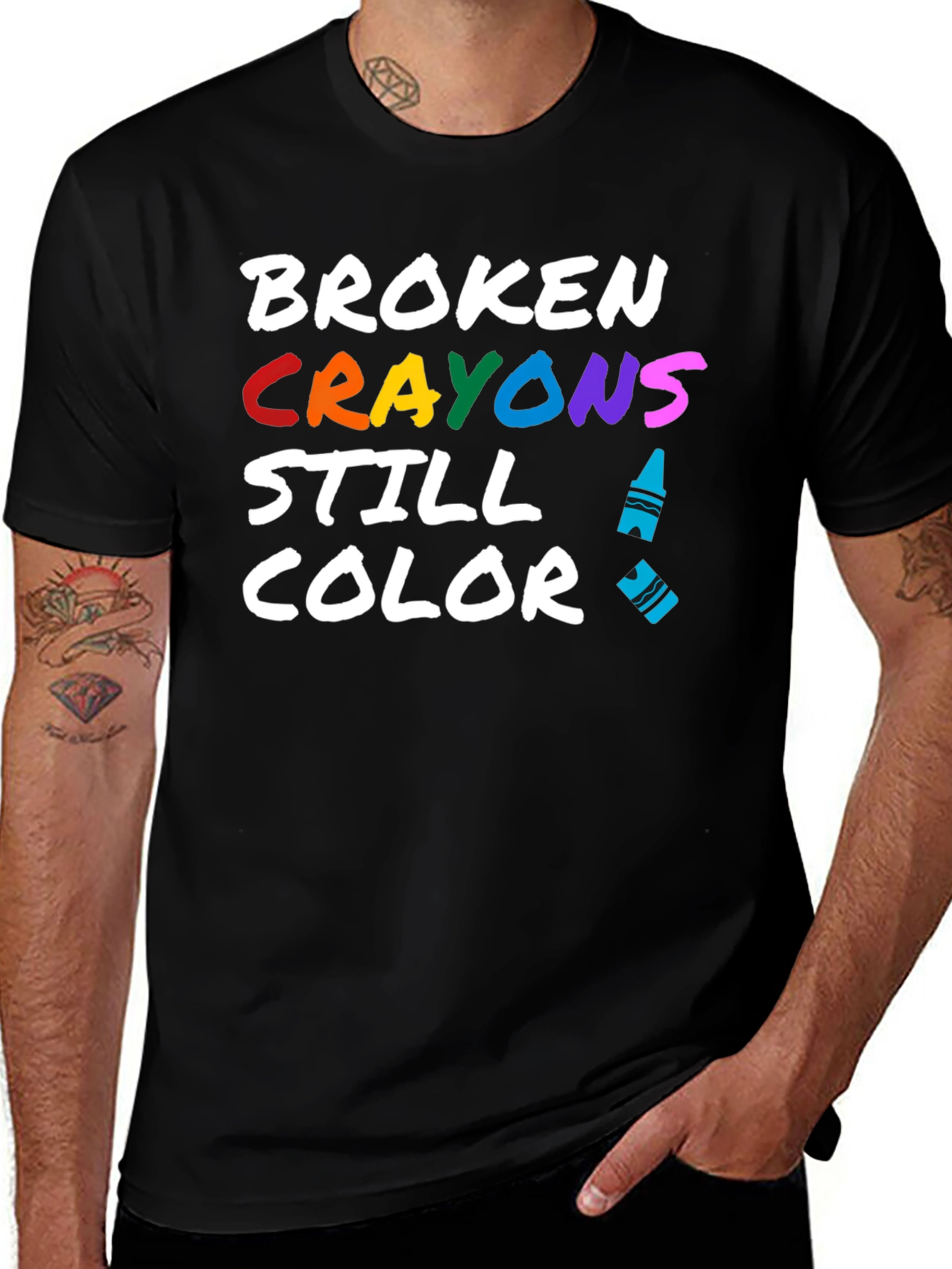 Black Broken Crayons Still Color T-Shirt main image