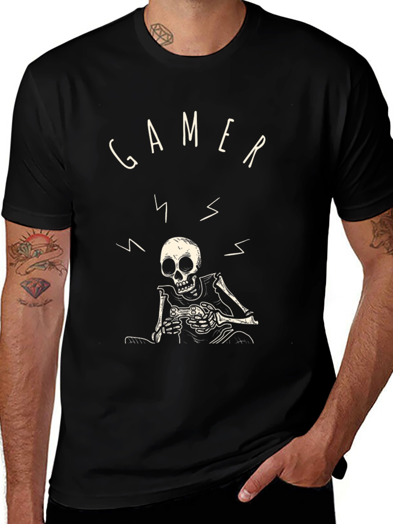 Variant 28 of Gamer Skeleton Graphic Tee - Black