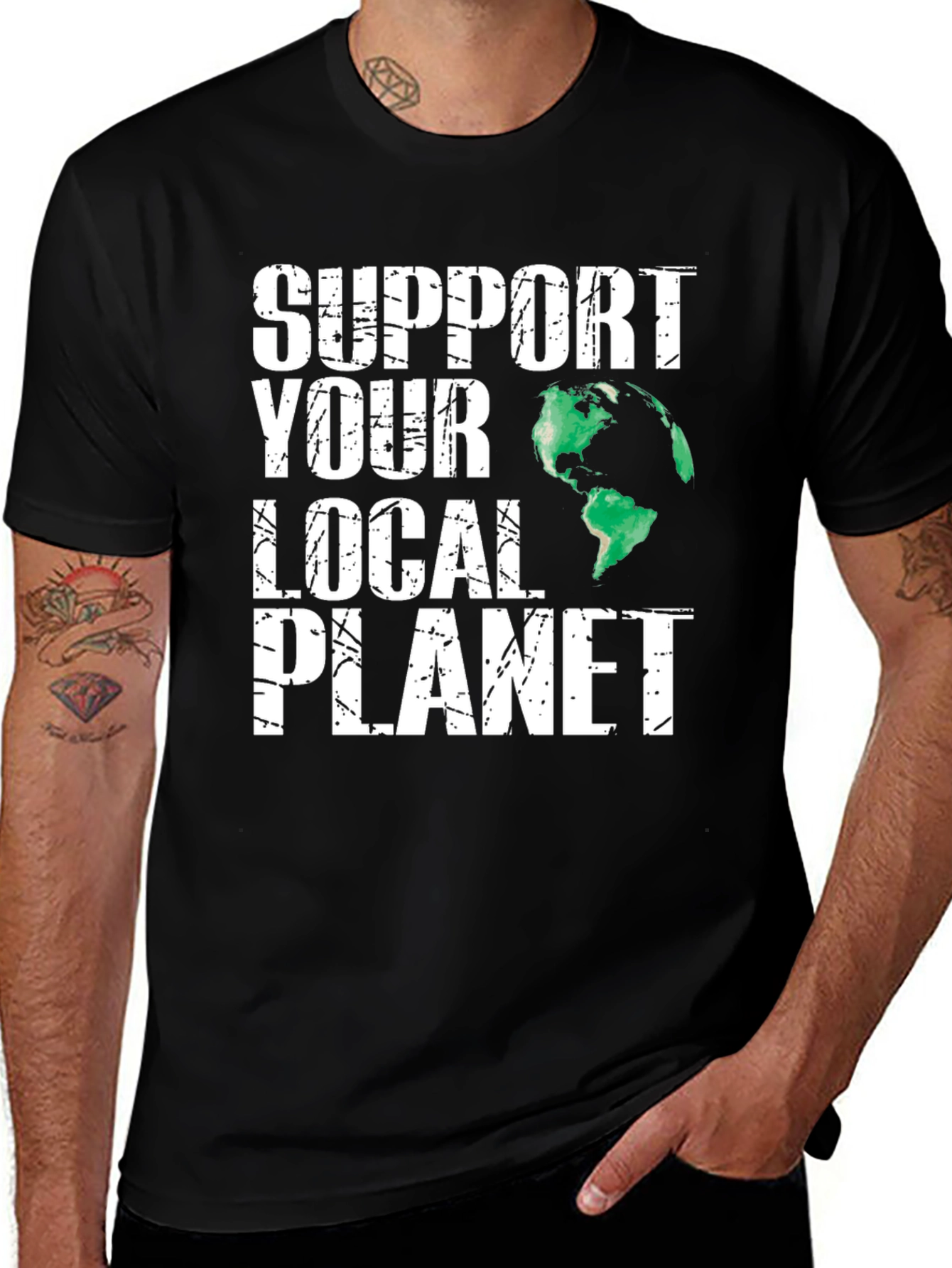 Variant 18 of Support Your Local Planet Black Graphic T-Shirt