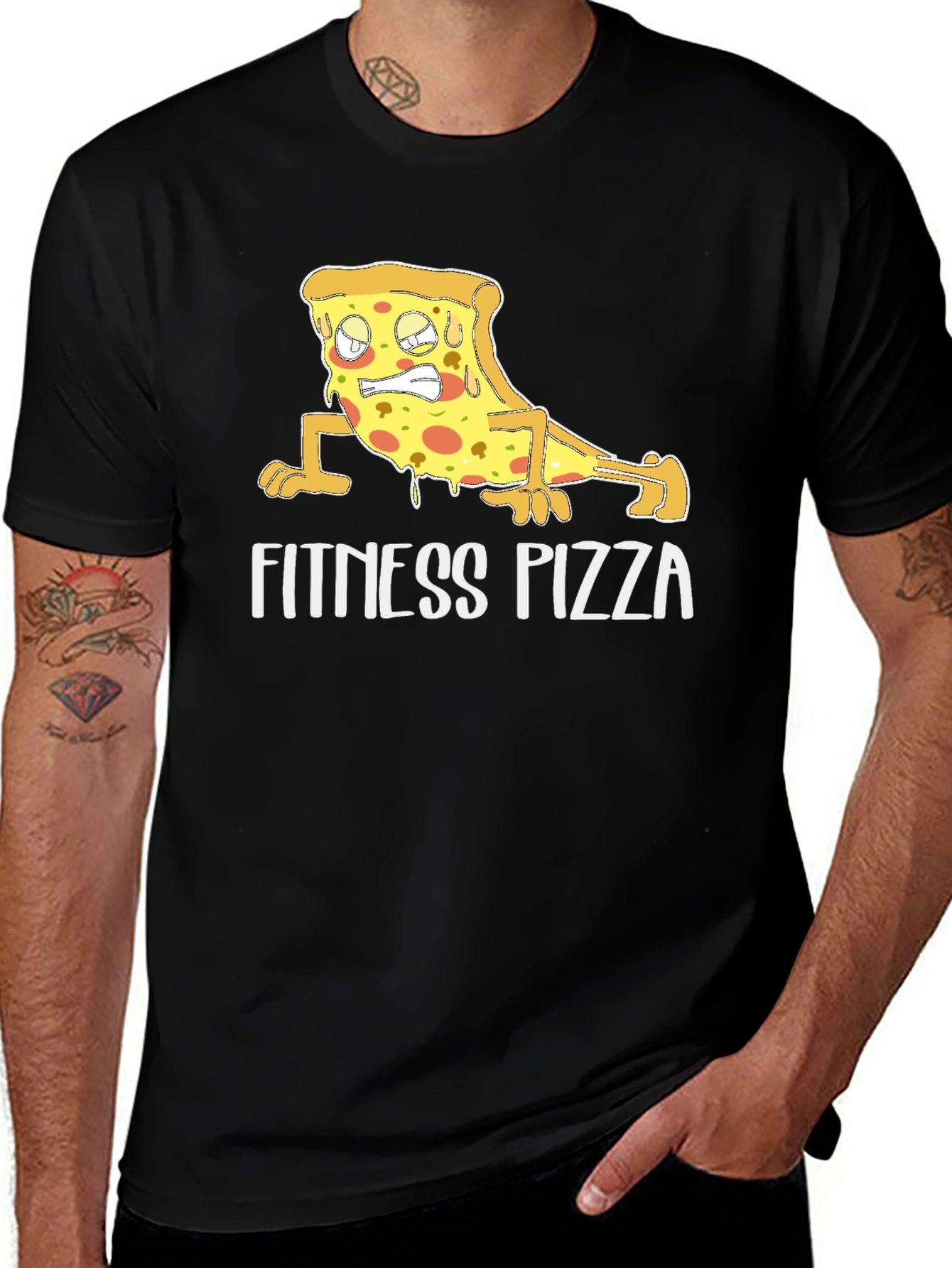 Fitness Pizza Black T-Shirt - Humorous Workout Tee