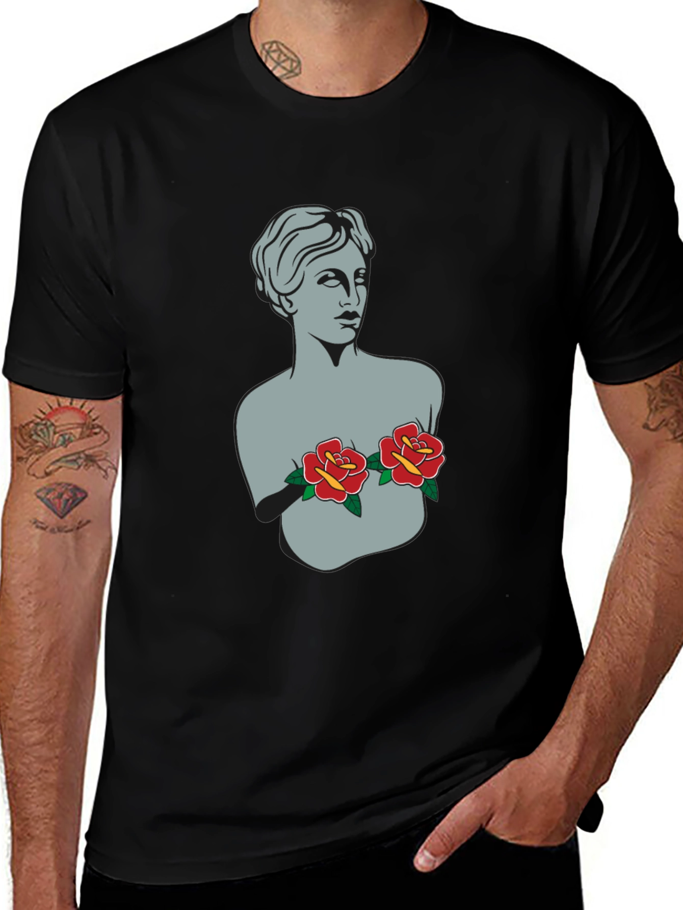 Statue Bust with Roses Graphic Tee