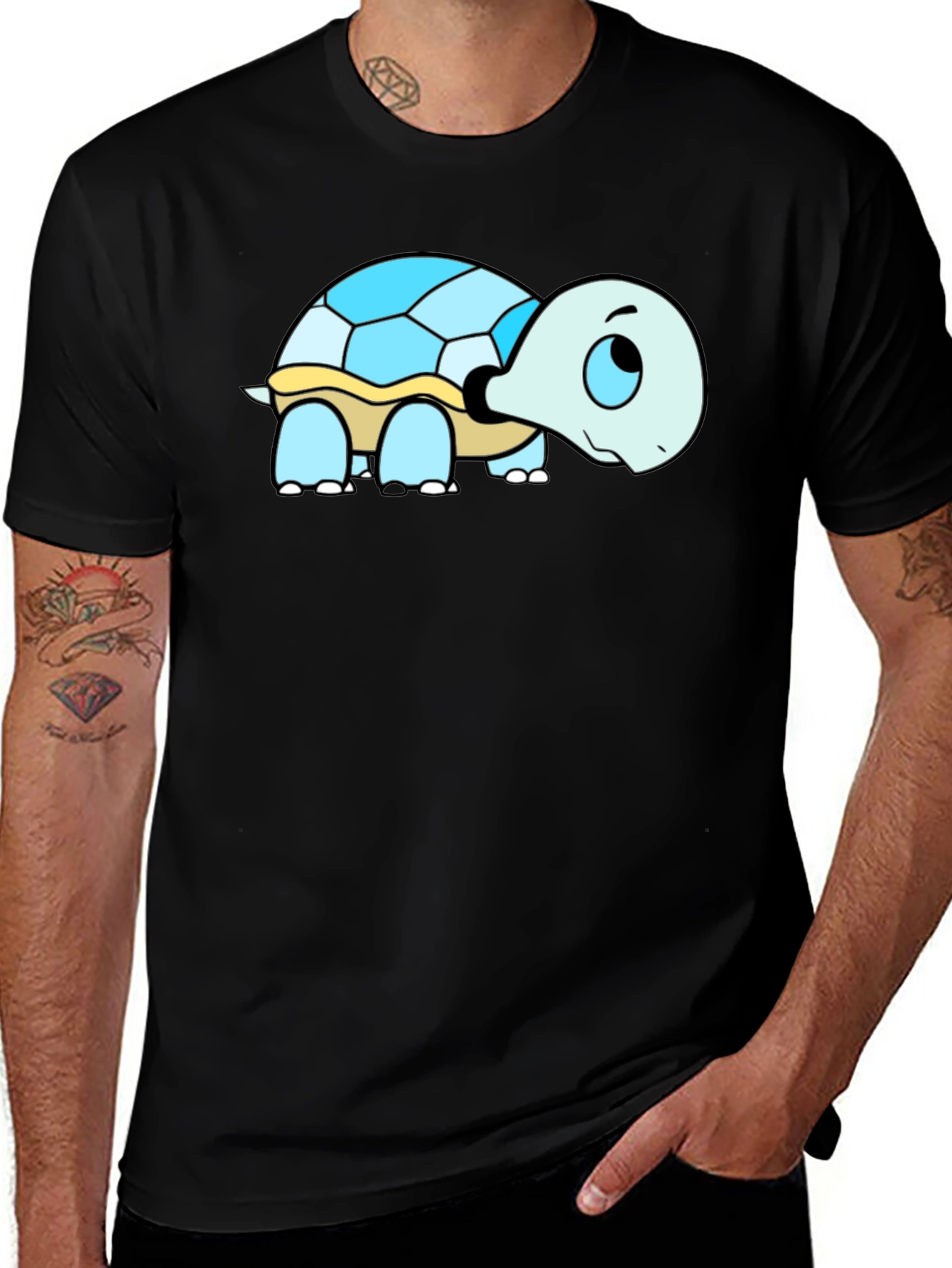 Variant 9 of Cartoon Turtle Graphic T-Shirt - Black