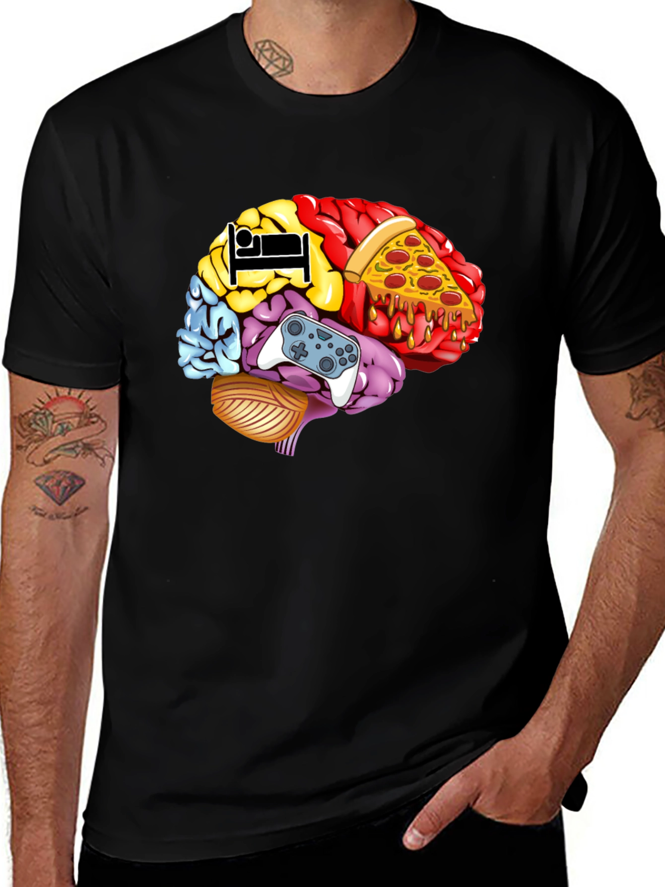Variant 9 of Brain Food Gamer T-Shirt - Men's Black Graphic Tee
