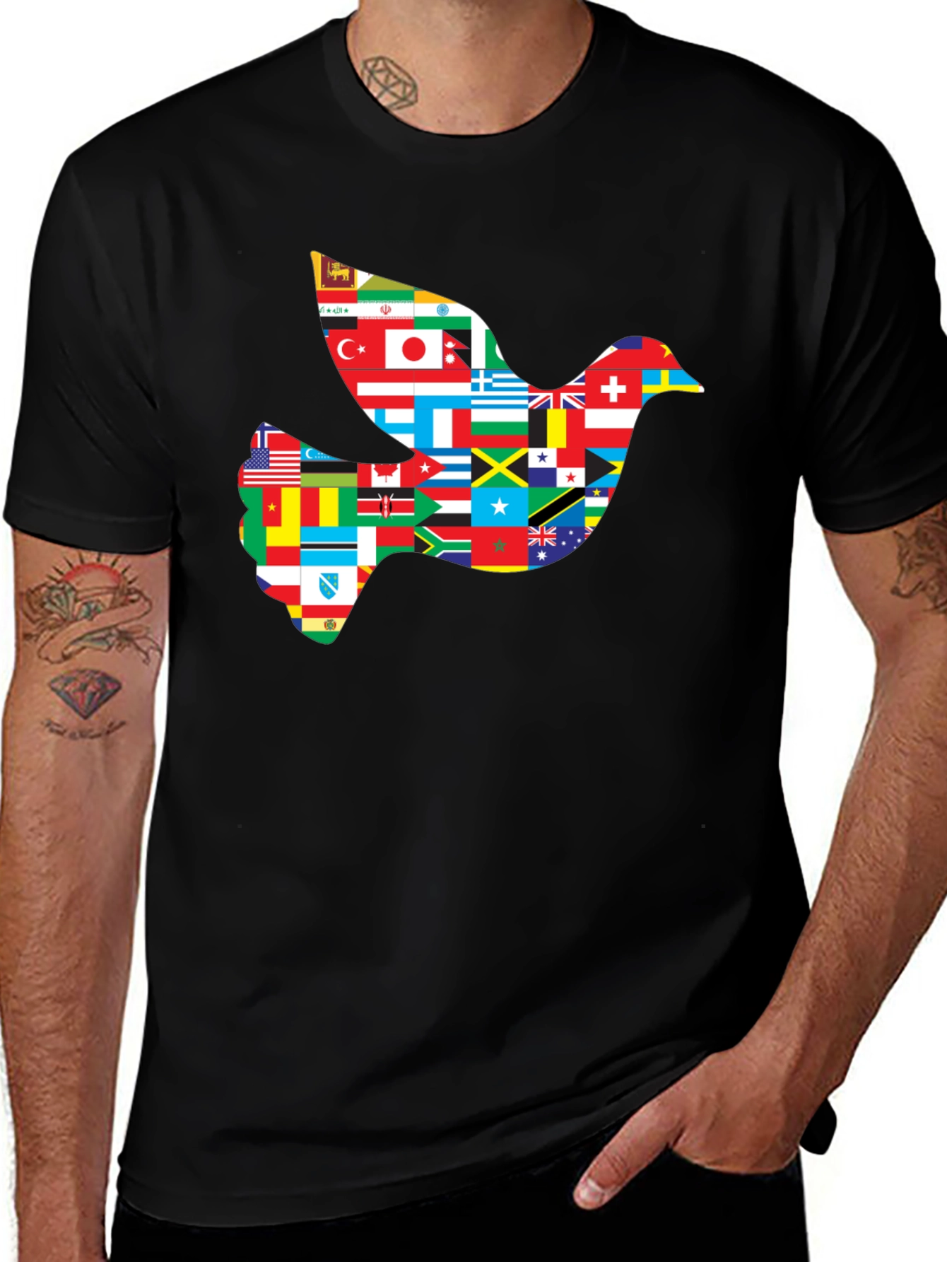 Peace Dove Flags T-Shirt - Global Unity Design