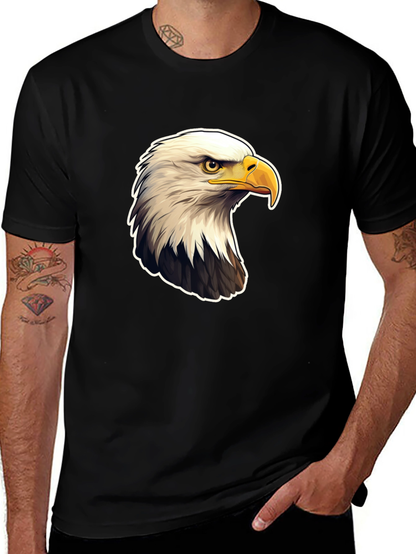 Variant 4 of Bald Eagle Graphic Print Black T-Shirt