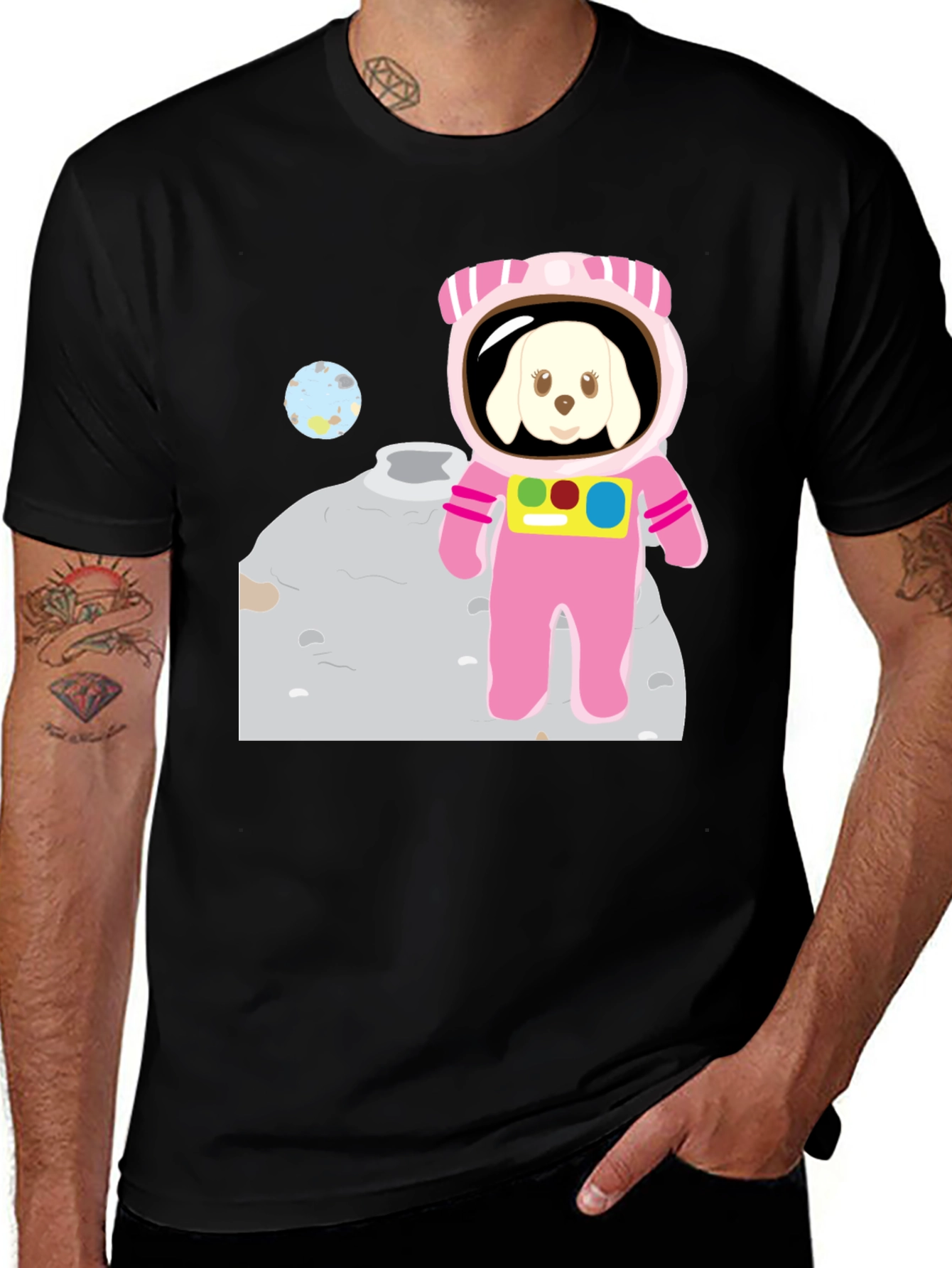 Variant 3 of Dog Astronaut Graphic Tee - Black Cotton T-Shirt