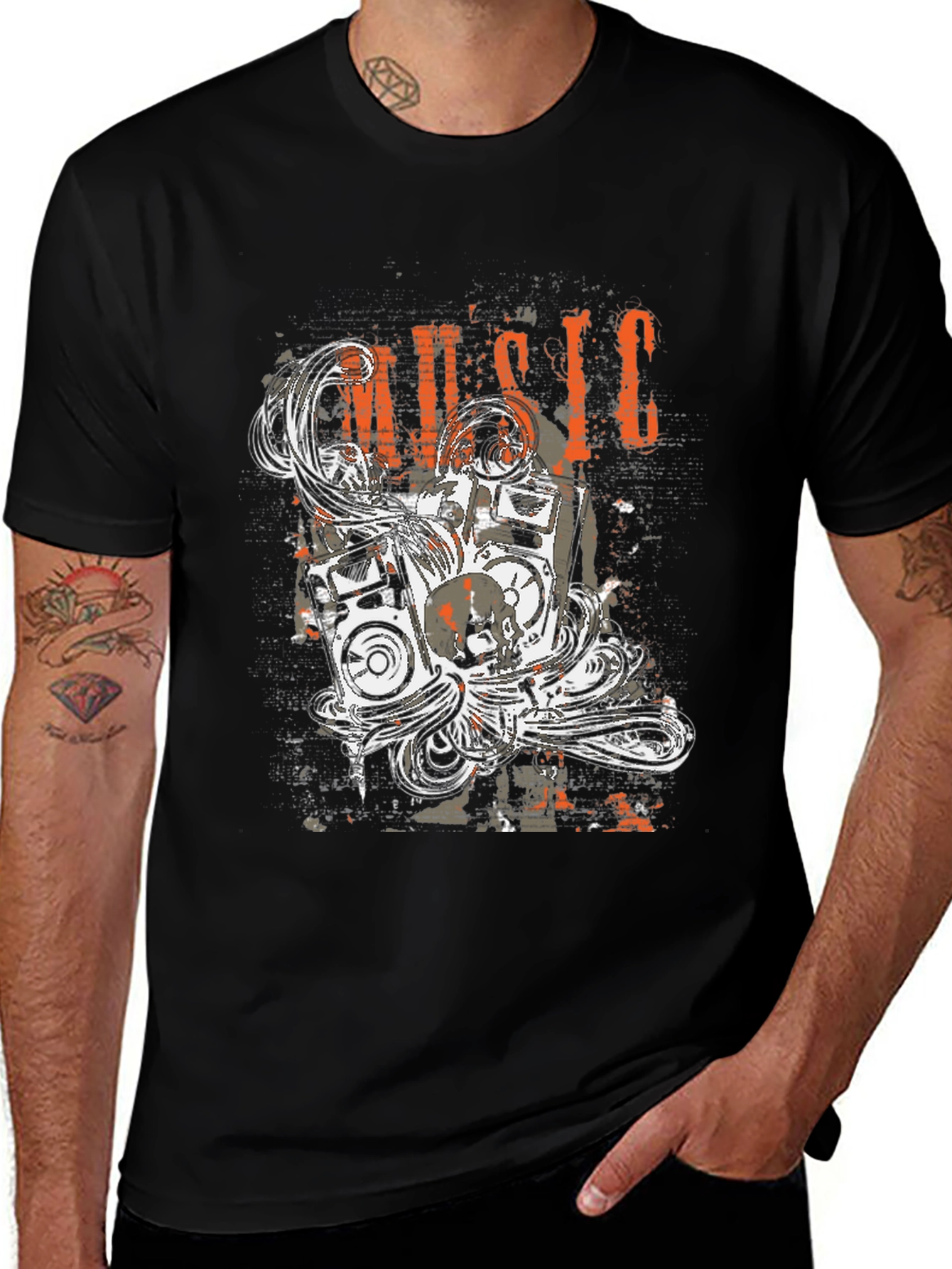 Variant 14 of Vintage Music Graphic Tee - Black Cotton T-Shirt