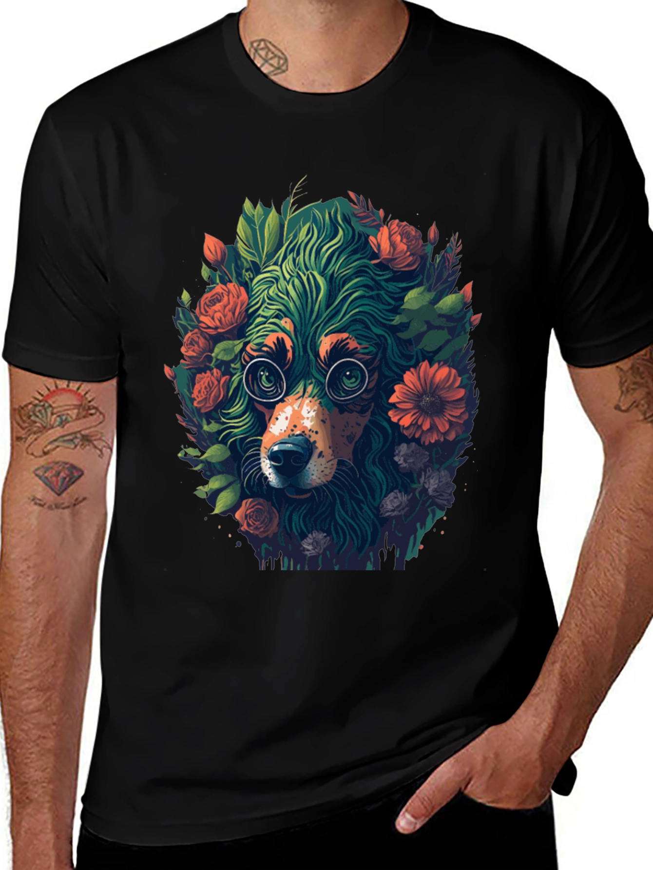 Variant 8 of Floral Dog T-Shirt - Unique Graphic Tee
