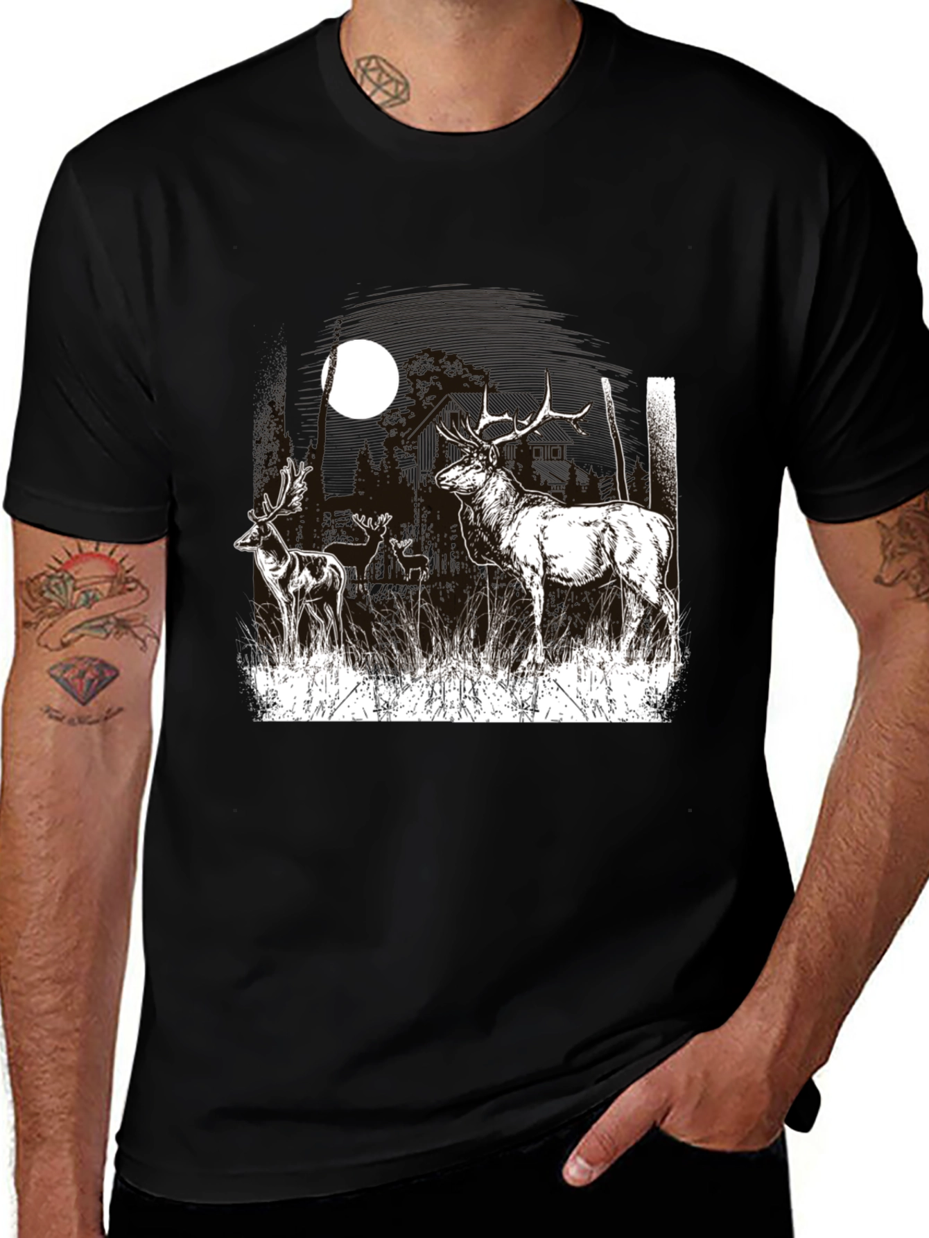 Variant 7 of Deer Moon Graphic T-Shirt - Black