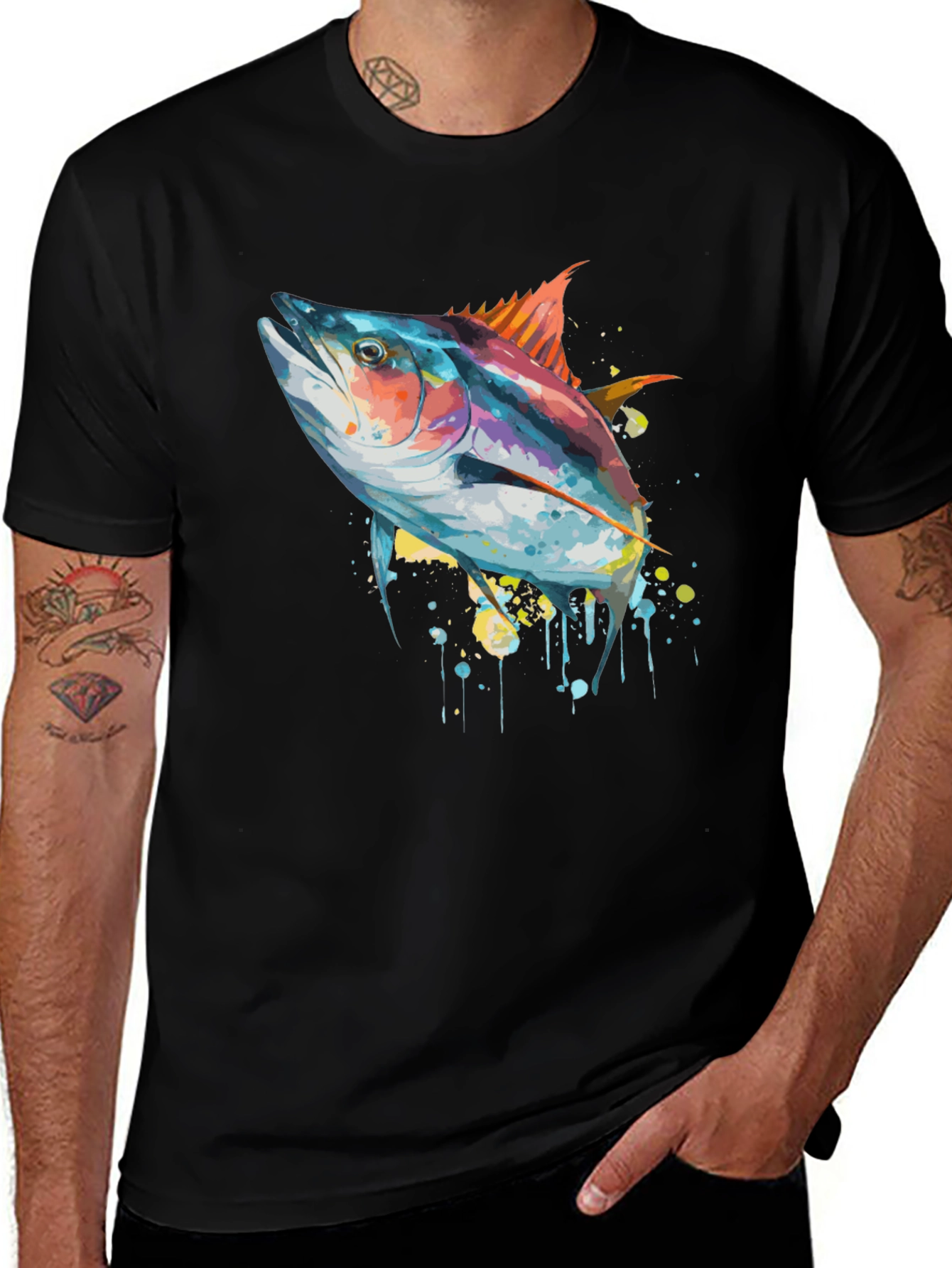 Variant 5 of Stylish Tuna Fish Graphic Tee - Black