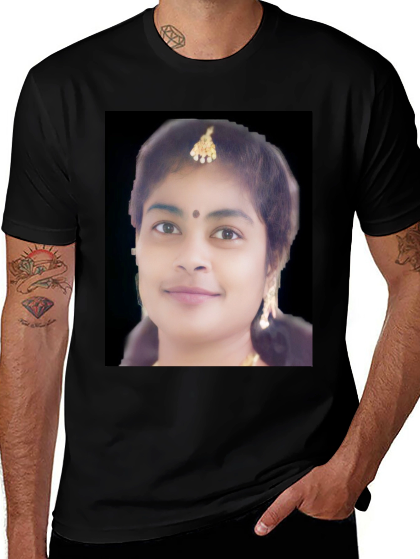 Variant 27 of Custom Photo Print Black Cotton T-Shirt