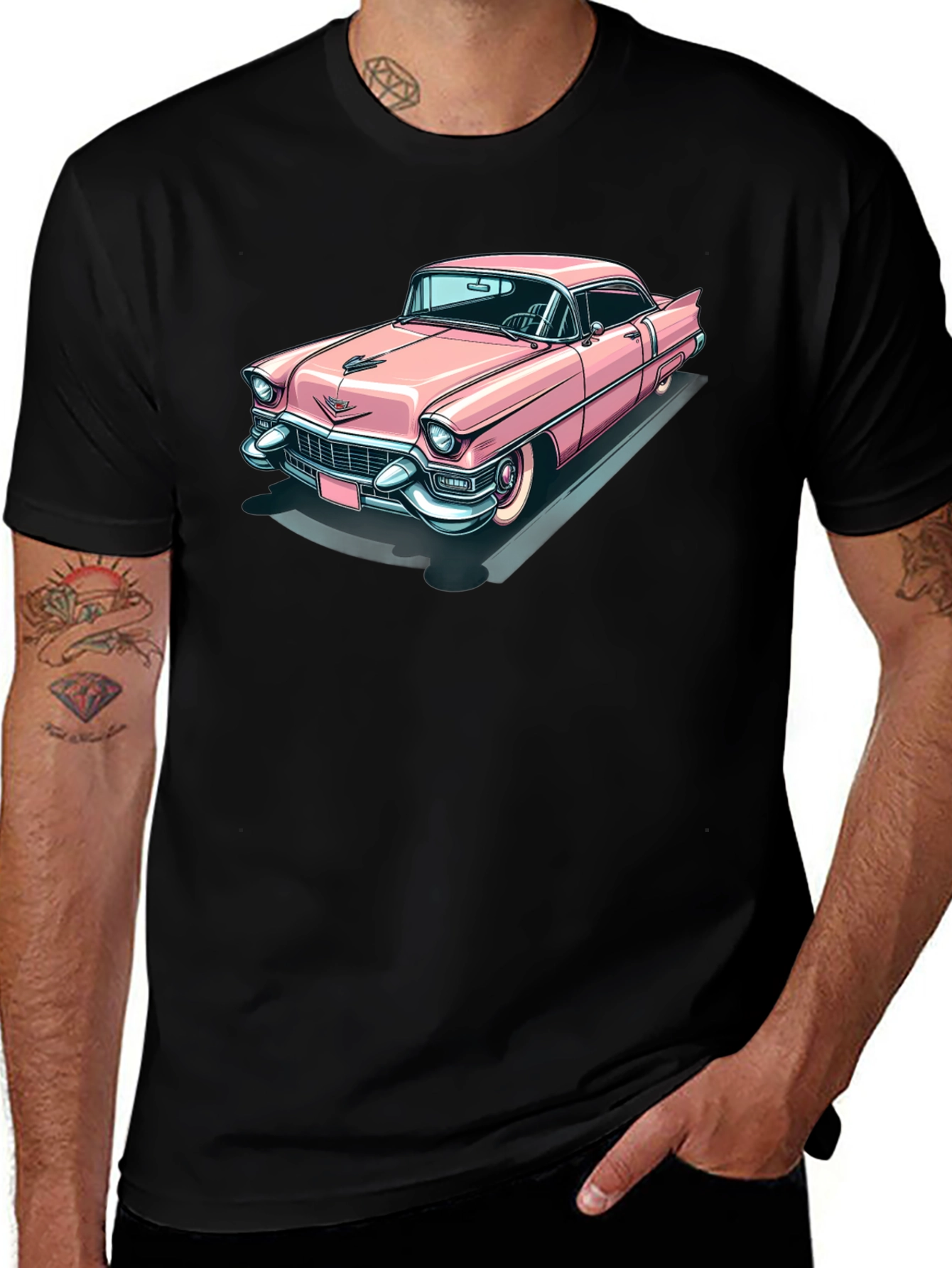 Classic Pink Cadillac Graphic Tee - Retro Cool