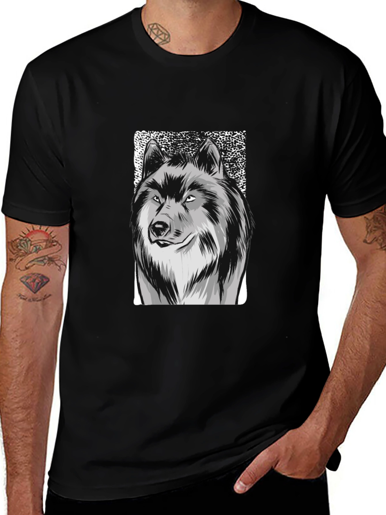 Variant 26 of Wolf Graphic Print Black T-Shirt