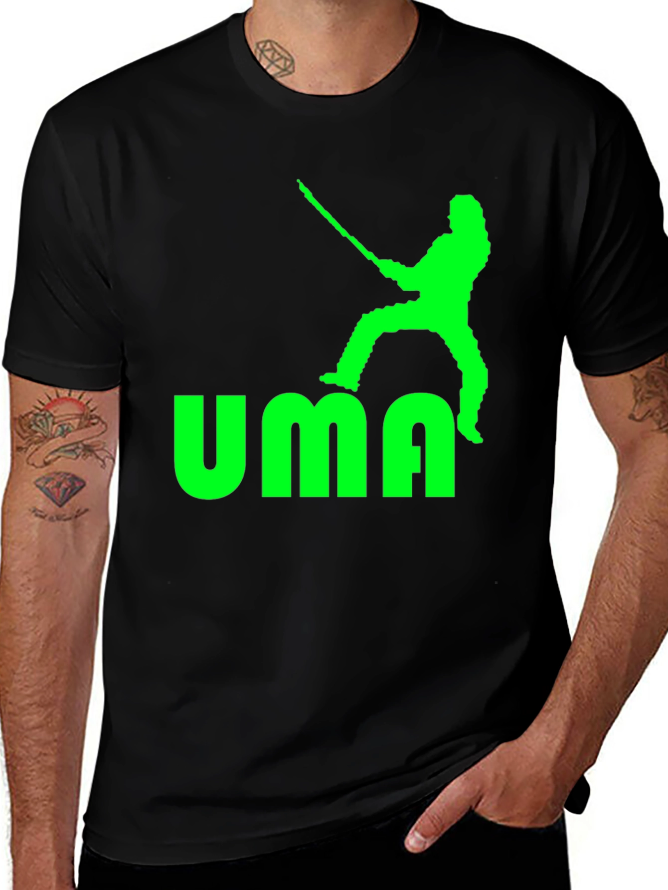 Variant 25 of UMA T-Shirt - Black with Green Graphic Print