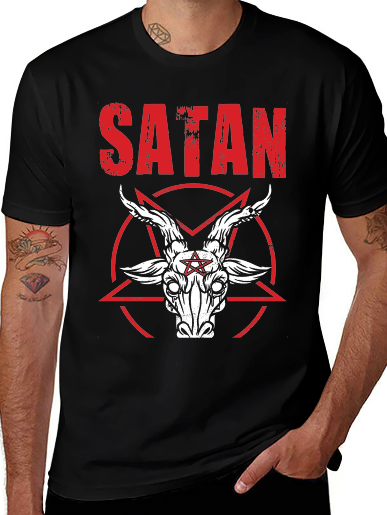 Variant 27 of Satanic Goat Head Graphic Tee - Distressed Print