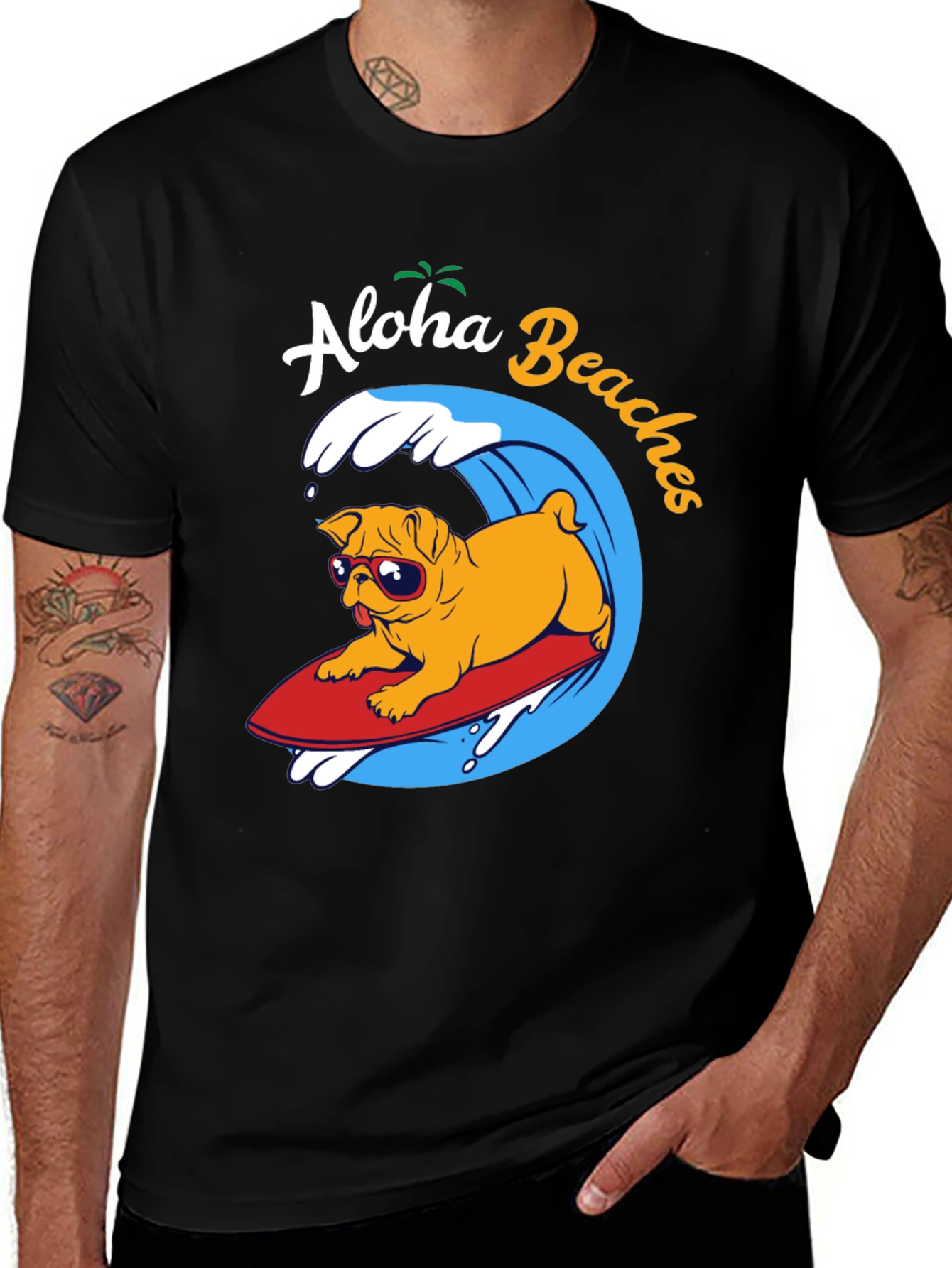 Variant 26 of Aloha Beaches Pug Surfboard T-Shirt
