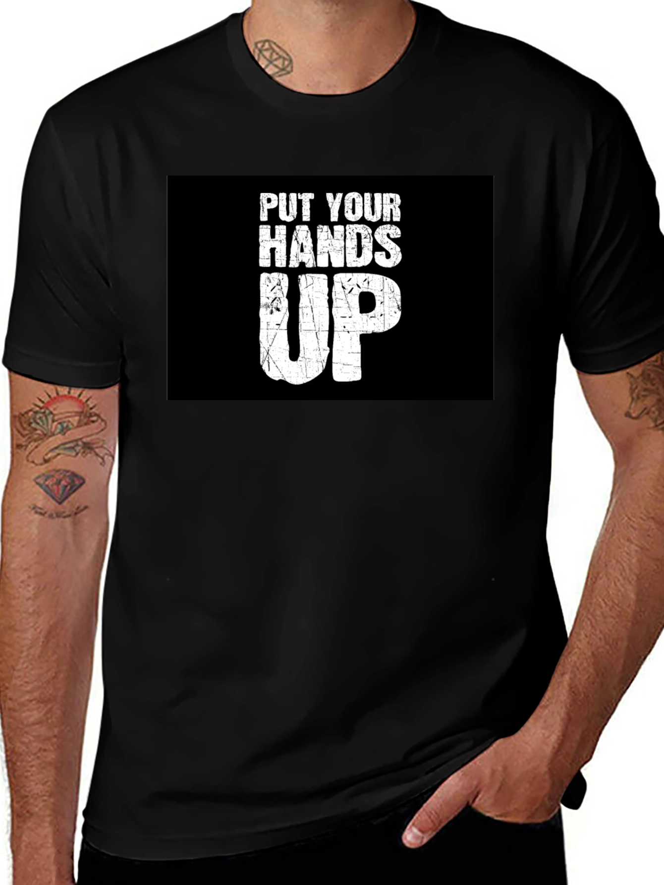 Variant 29 of Put Your Hands Up Graphic Tee - Black Casual T-Shirt