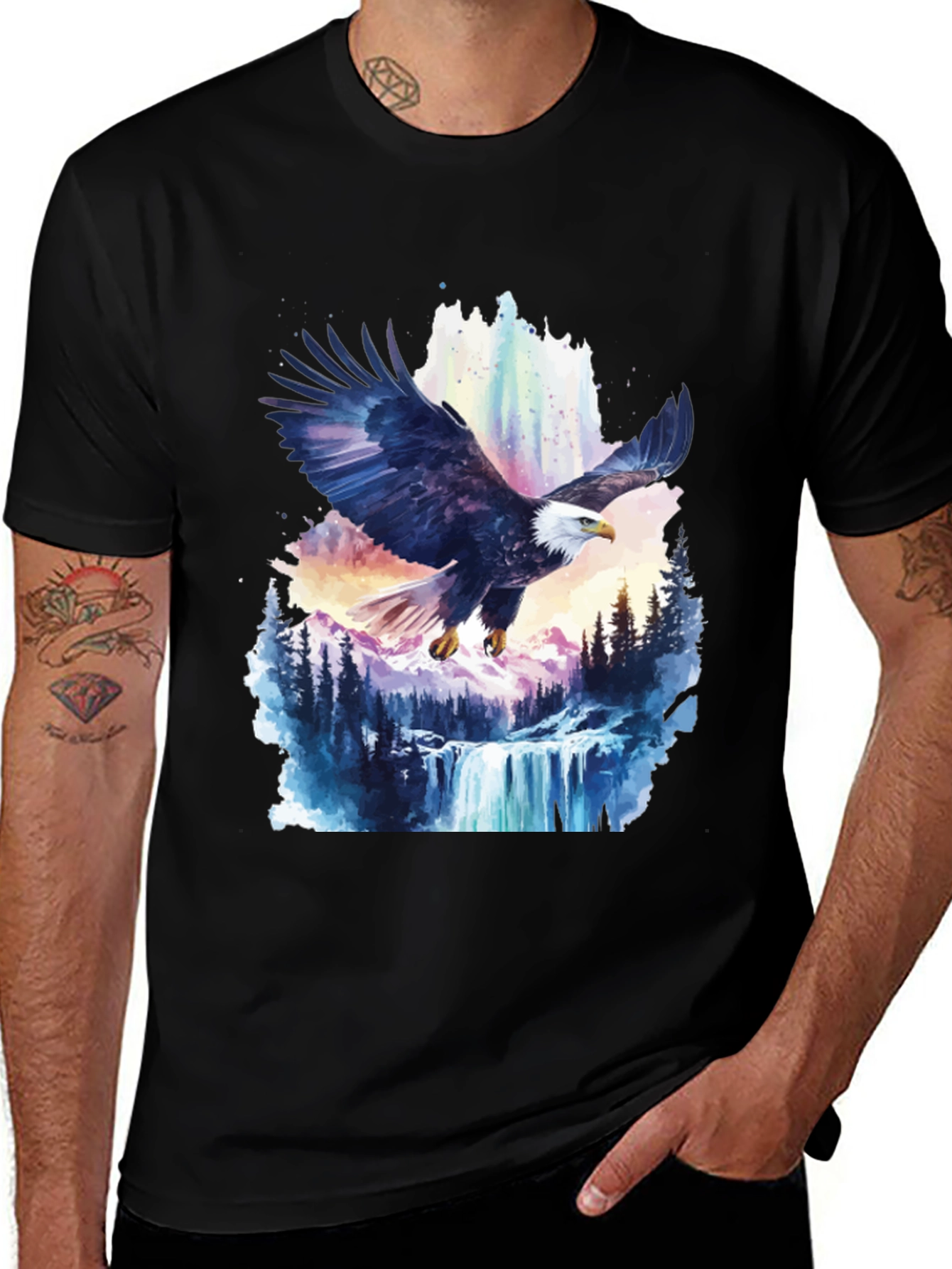 Variant 13 of Eagle Waterfall Graphic Tee - Black Cotton Blend
