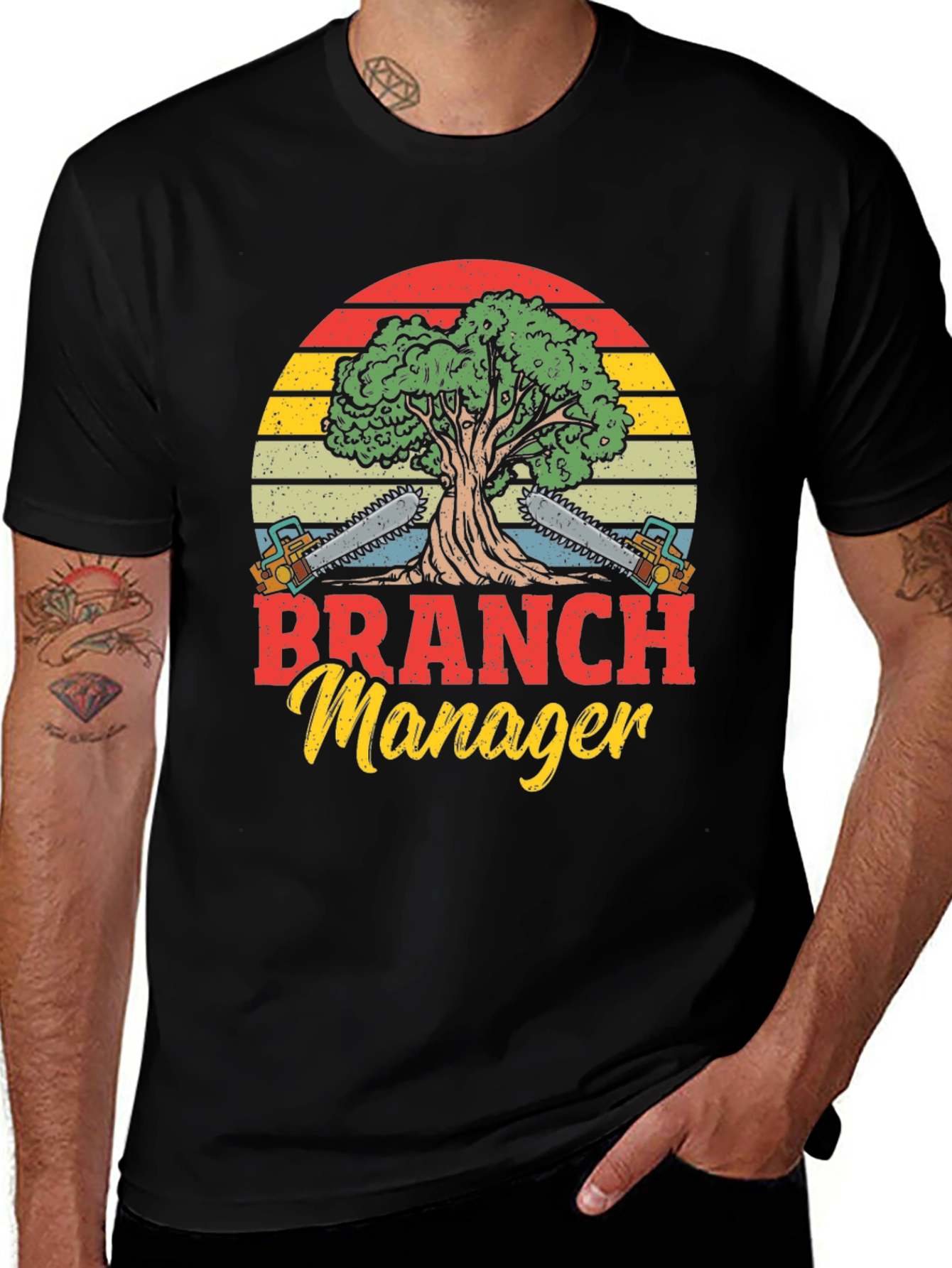 Branch Manager T-Shirt Tree Chainsaw Retro Graphic Tee
