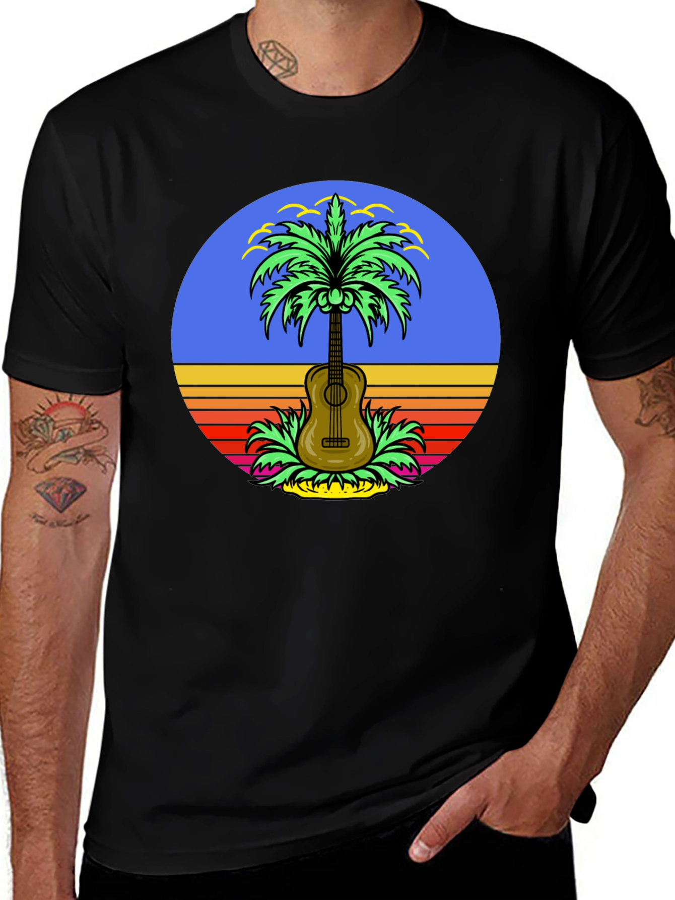 Variant 15 of Sunset Guitar Palm Tree Graphic Tee