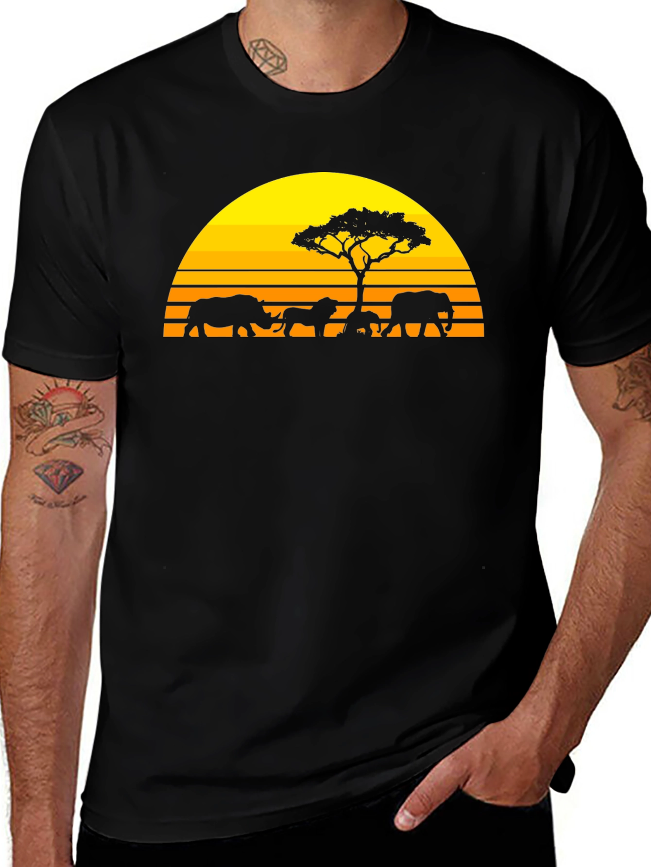 Variant 6 of African Safari Silhouette Graphic Tee - Sunset Design
