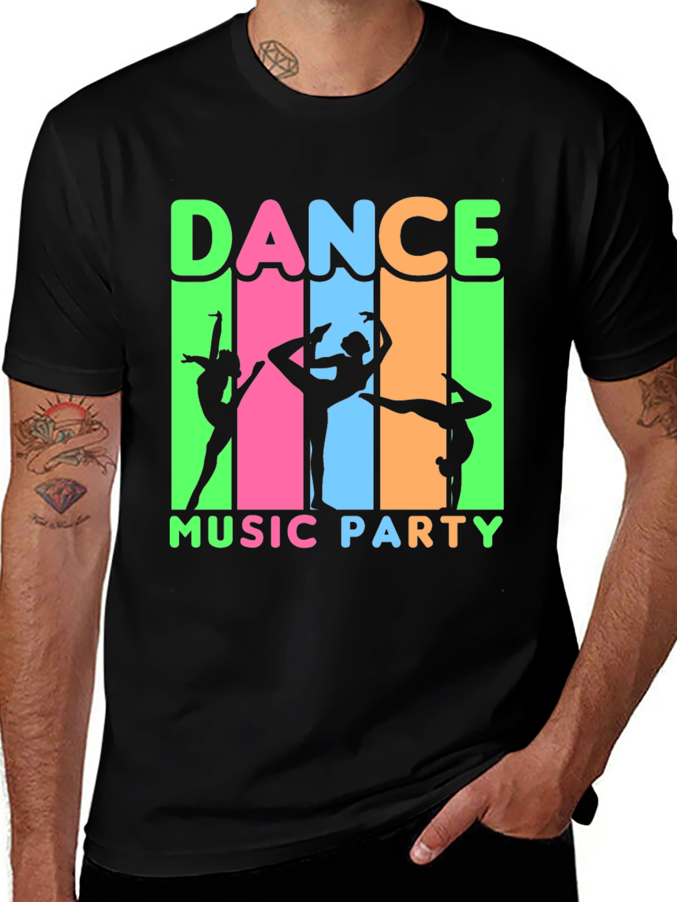 Variant 10 of Dance Music Party T-Shirt, Black Cotton Tee
