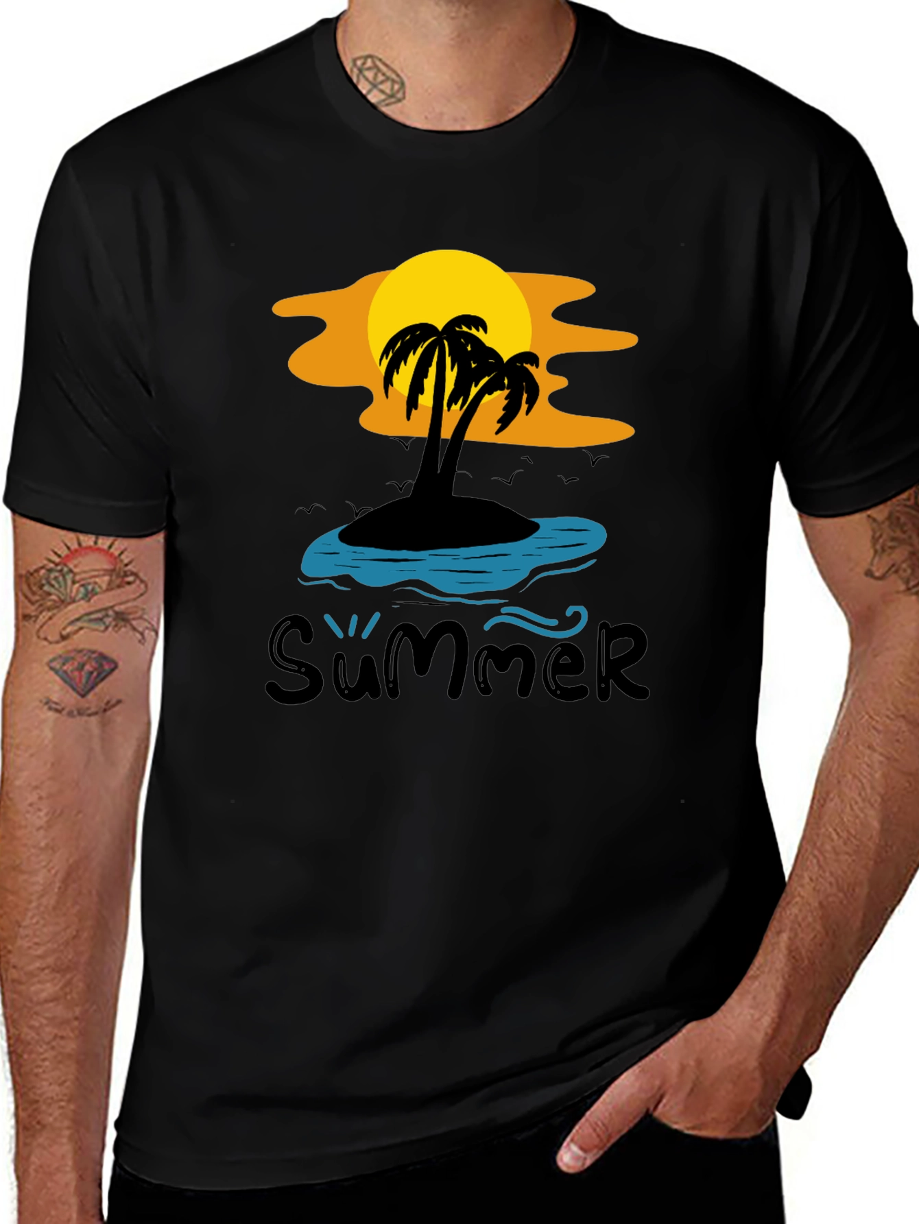 Variant 18 of Summer Island Graphic T-Shirt - Men's Black Tee