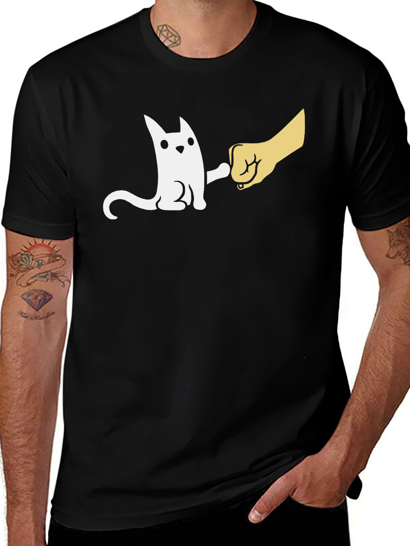 Variant 15 of Cute Cat Fist Bump Graphic Black T-Shirt