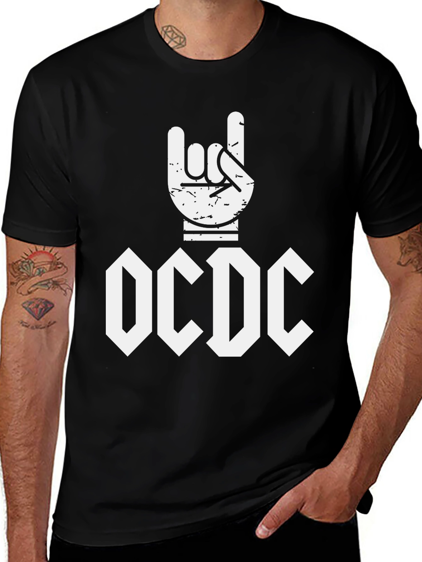 Variant 13 of OCDC Graphic Tee - Rock On Hand Sign Black Cotton T-Shirt