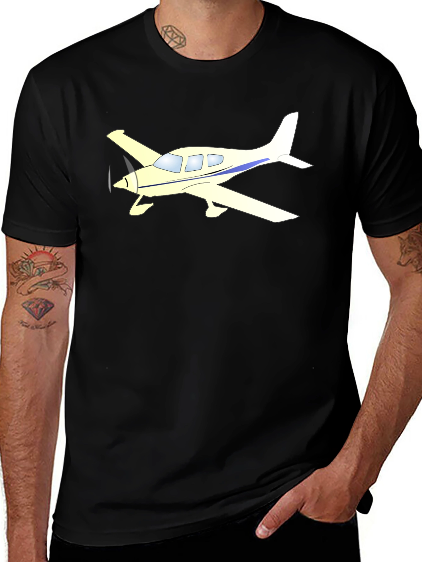 Variant 23 of Airplane Graphic Tee - Black Cotton Casual Shirt