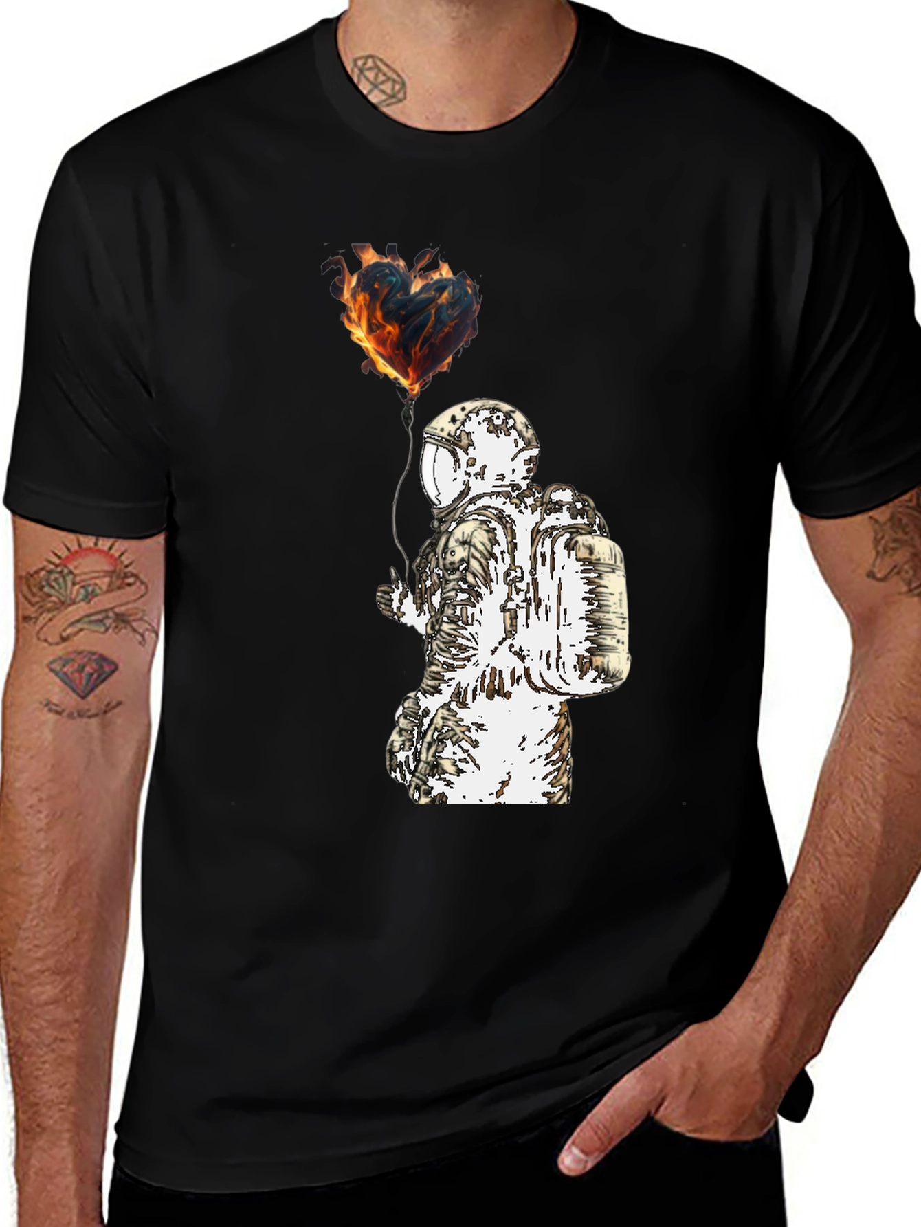 Variant 8 of Astronaut Holding Burning Heart T-Shirt