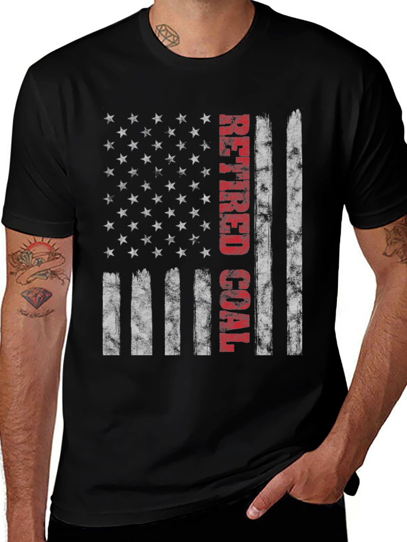 Retired Coal Miner American Flag Graphic T-Shirt
