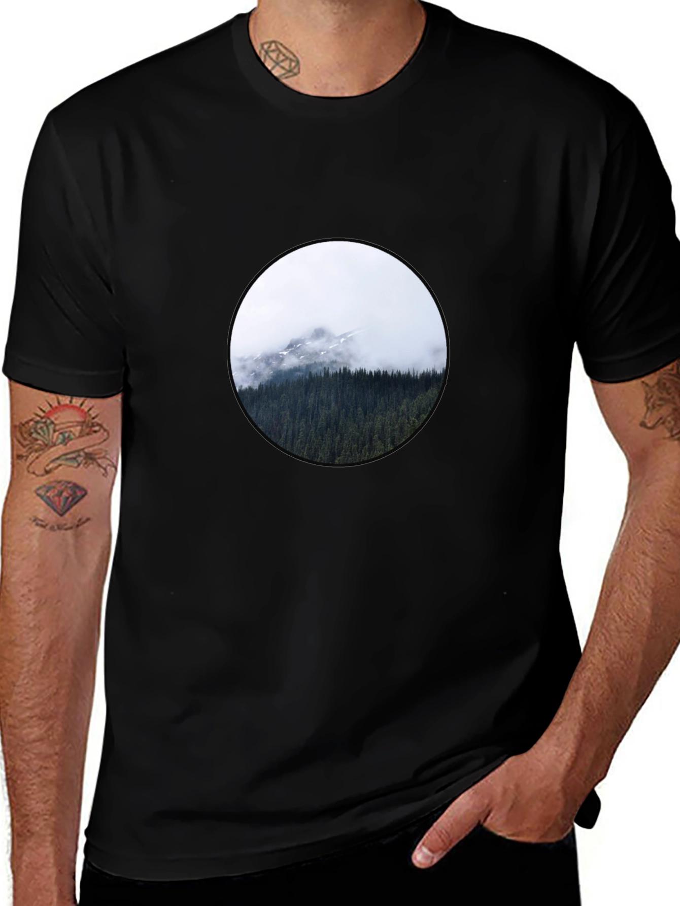 Variant 4 of Nature Circle Graphic Tee - Mountain Forest Design