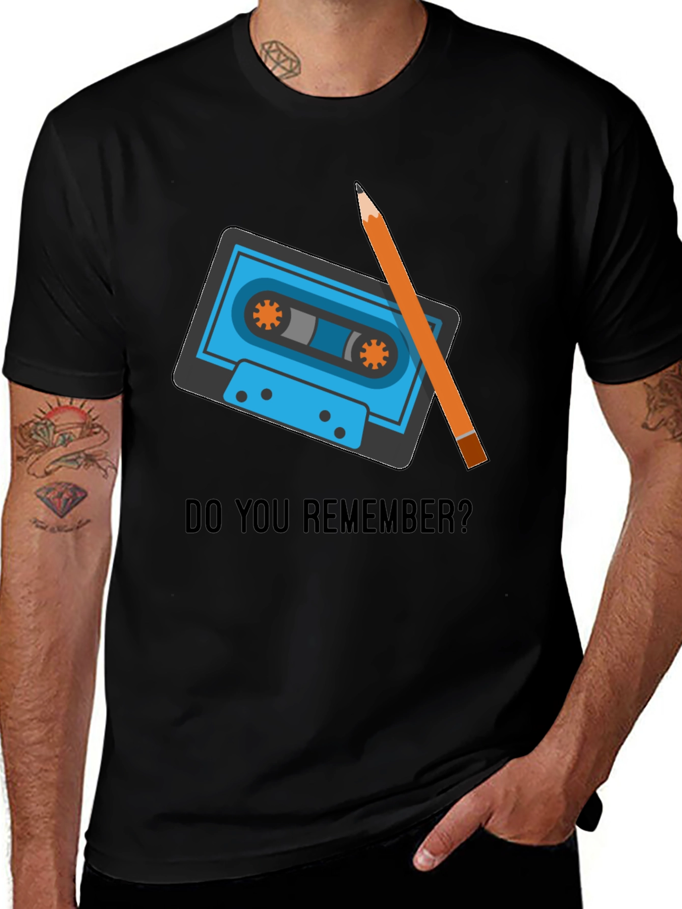 Variant 4 of Retro Cassette Tape & Pencil Graphic Tee
