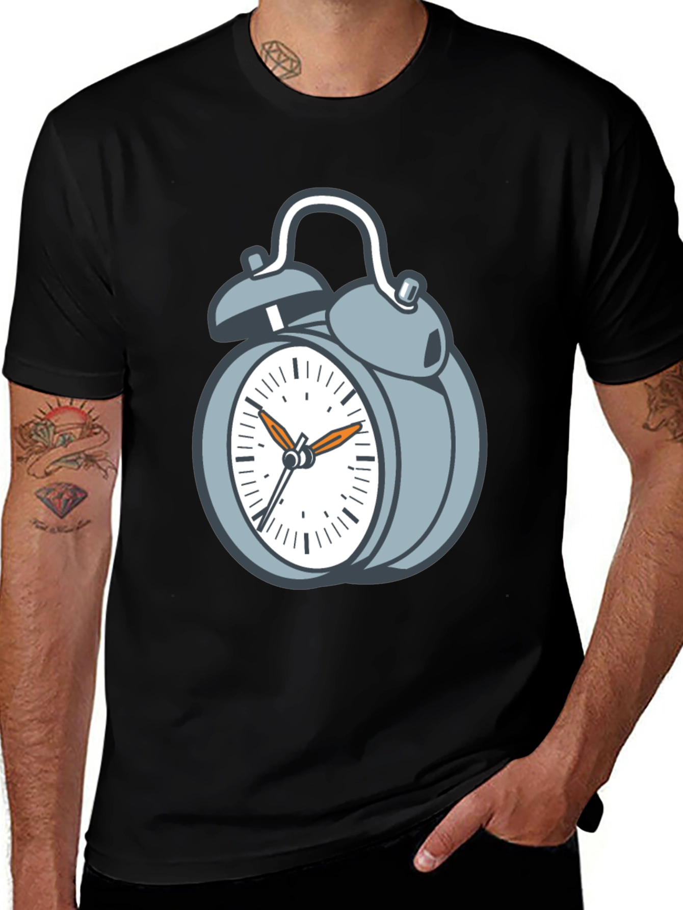 Variant 18 of Alarm Clock Graphic Tee - Black Cotton Casual Wear