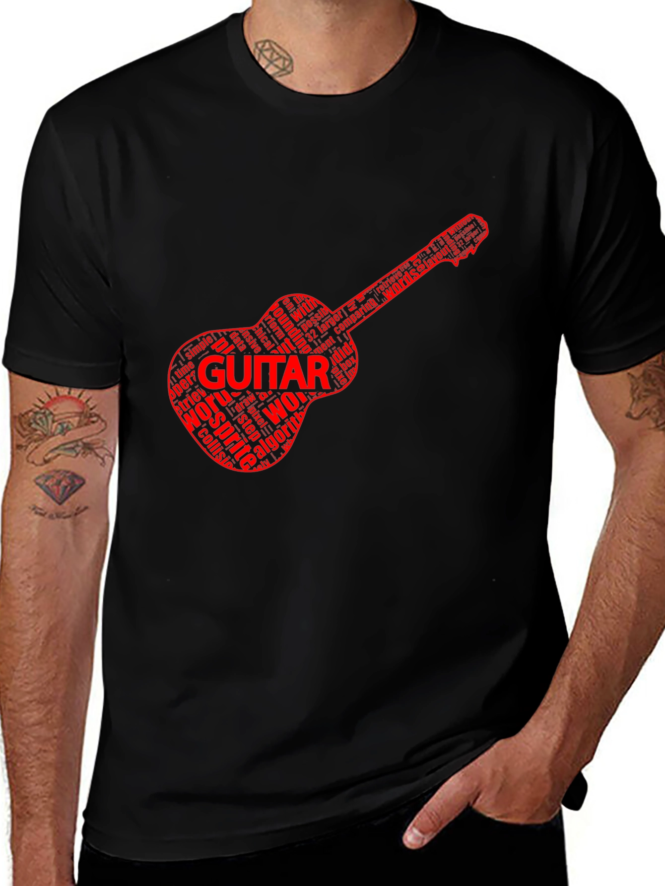 Variant 24 of Guitar Word Art Black T-Shirt
