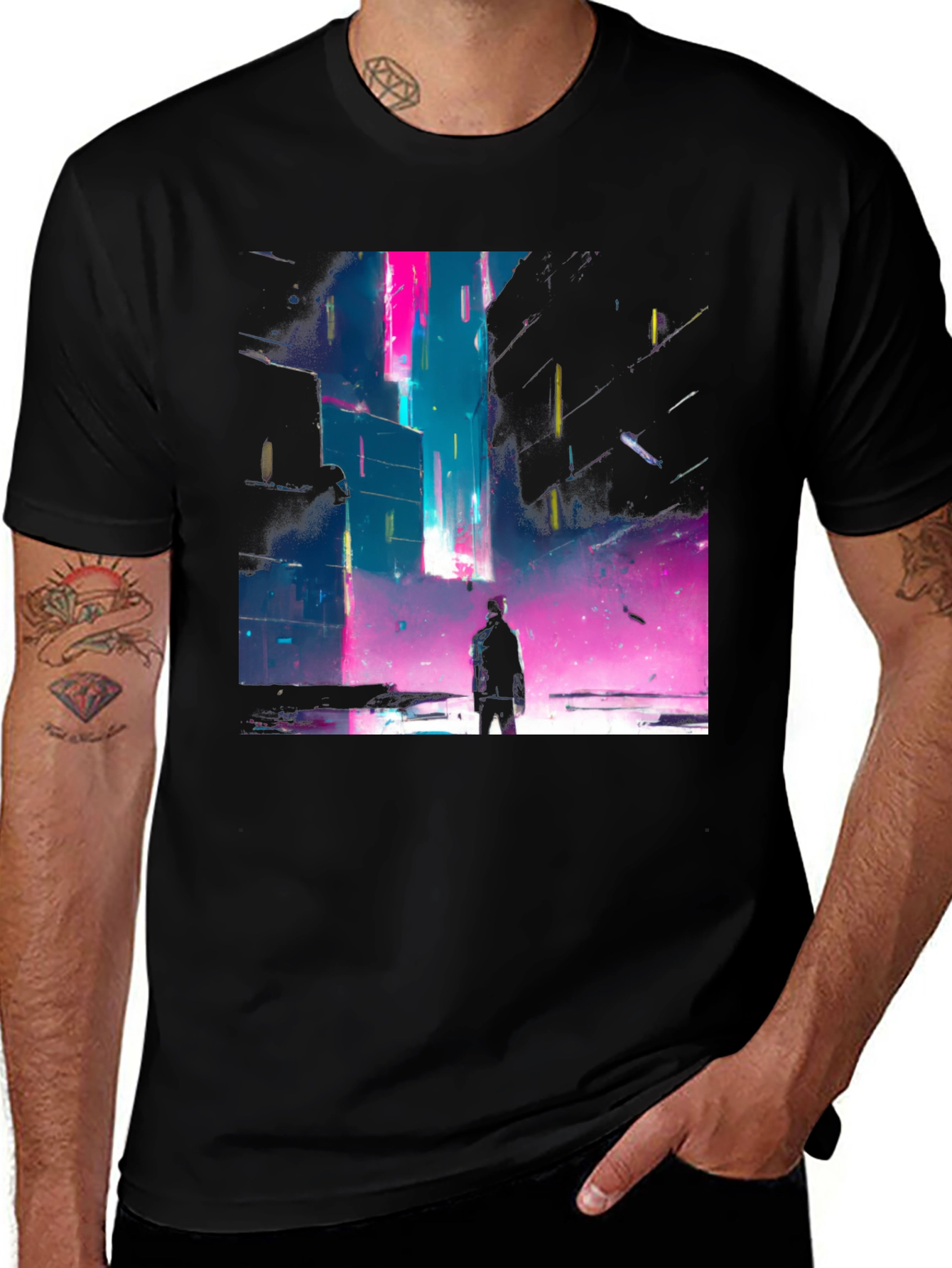 Variant 9 of Cyberpunk Cityscape Graphic Tee