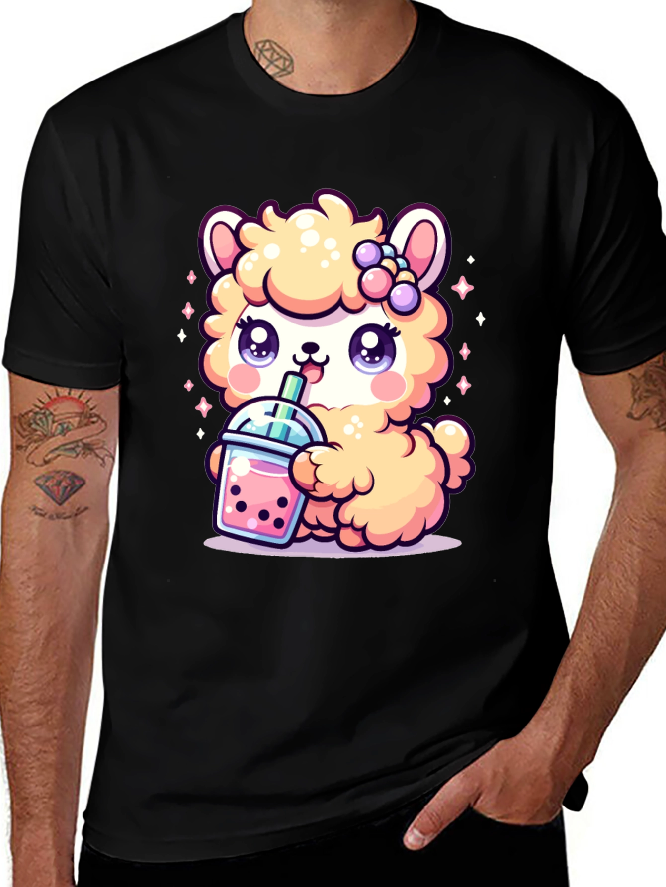 Variant 22 of Cute Kawaii Llama Bubble Tea Black T-Shirt