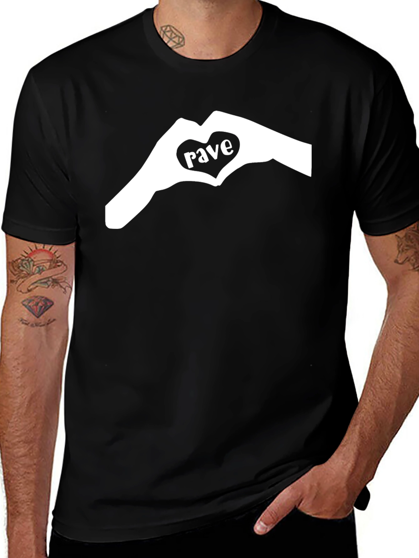 Variant 15 of Rave Heart Hands Graphic Tee - Black Cotton T-Shirt
