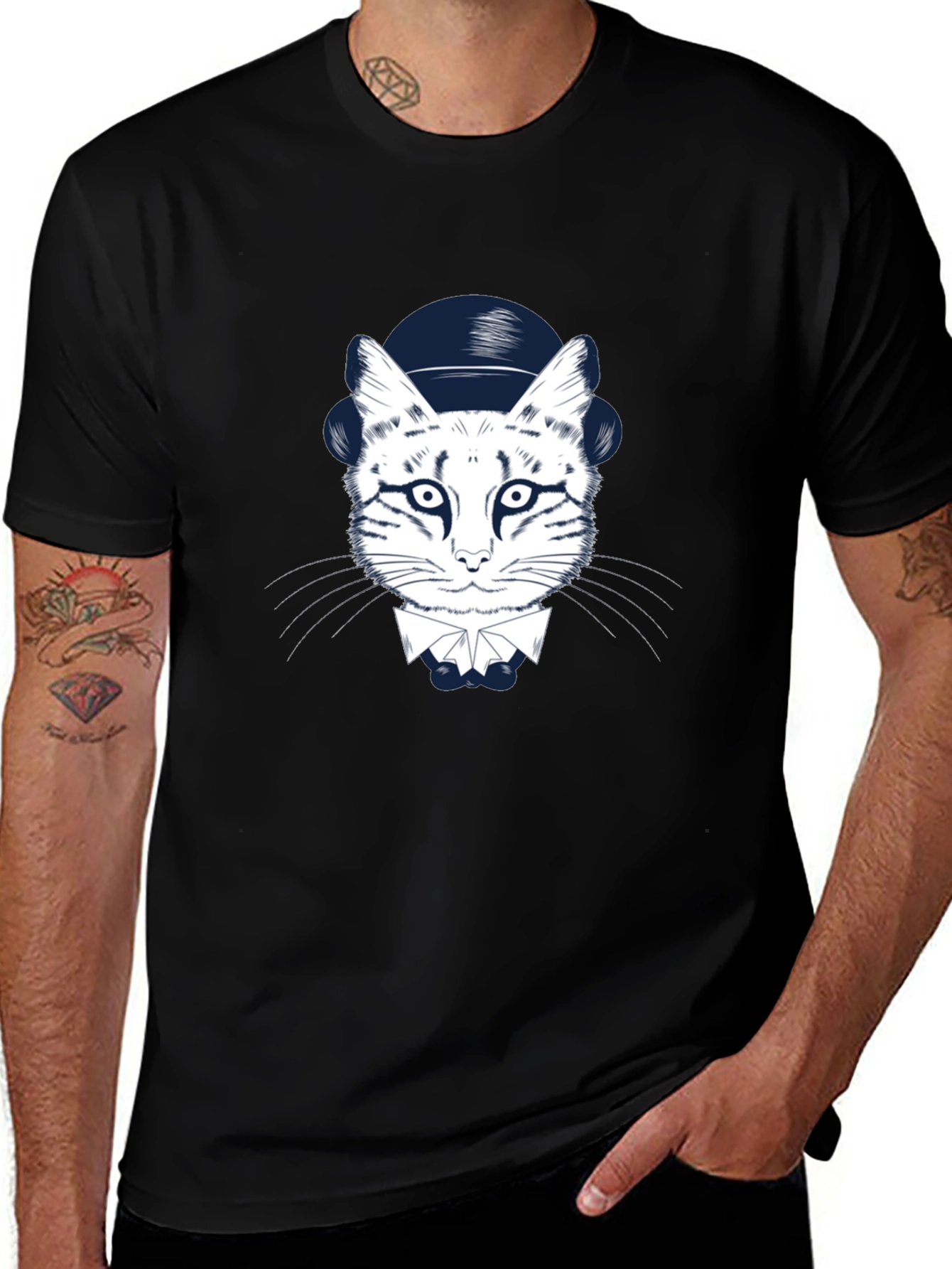 Variant 5 of Cat Gentleman Graphic Tee - Black Cotton T-Shirt